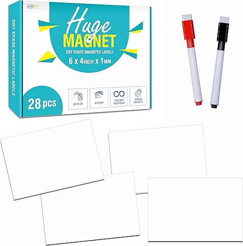 Paquete de 28 etiquetas magnéticas de borrado en seco, etiquetas magnéticas flexibles para escribir para refrigerador, multiusos para oficina,