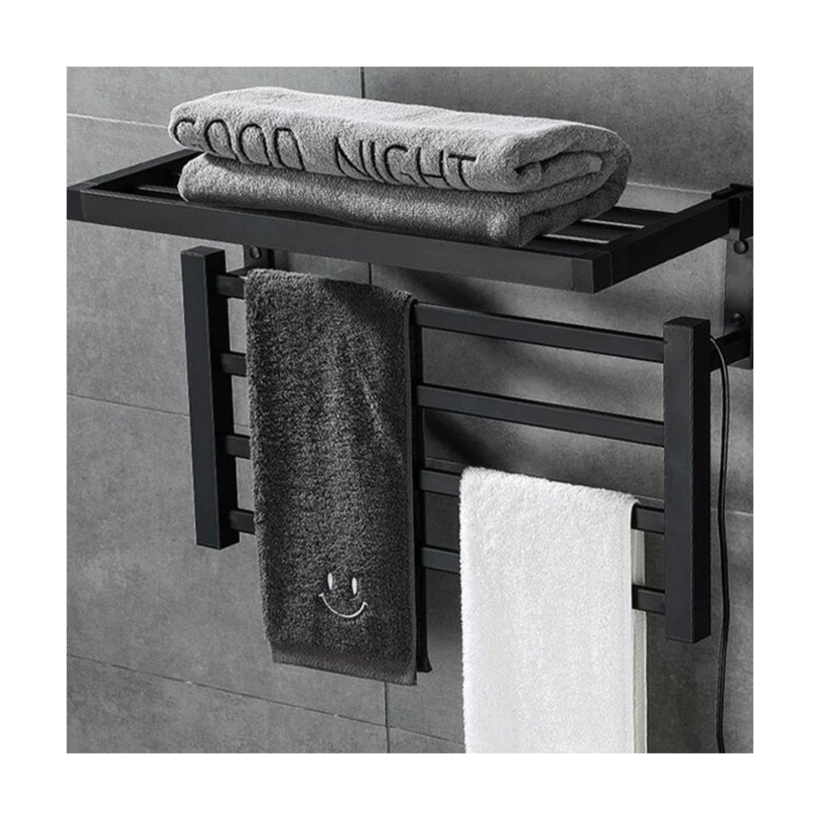 Sèche-serviettes électrique pliable en carbone noir pour une douche cocooning