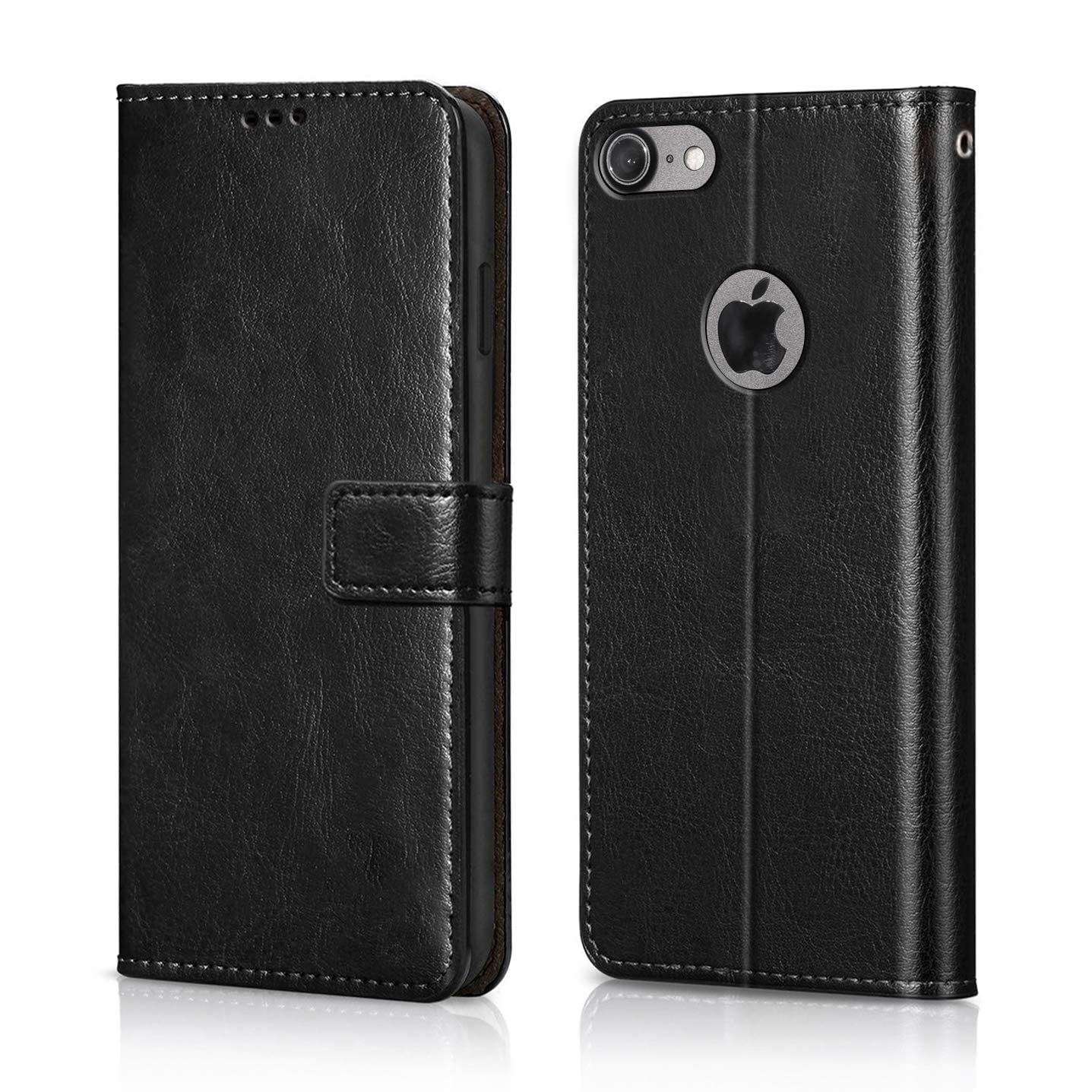 CLICKFLEEK Leather Finish Logo View Flip Cover Compatible for iPhone 5/ iPhone 5C/ iPhone 5s | Inbuilt Stand & Pockets | Wallet Style Flip Case Compatible for iPhone 5/ iPhone 5C/ iPhone 5s -(Black)