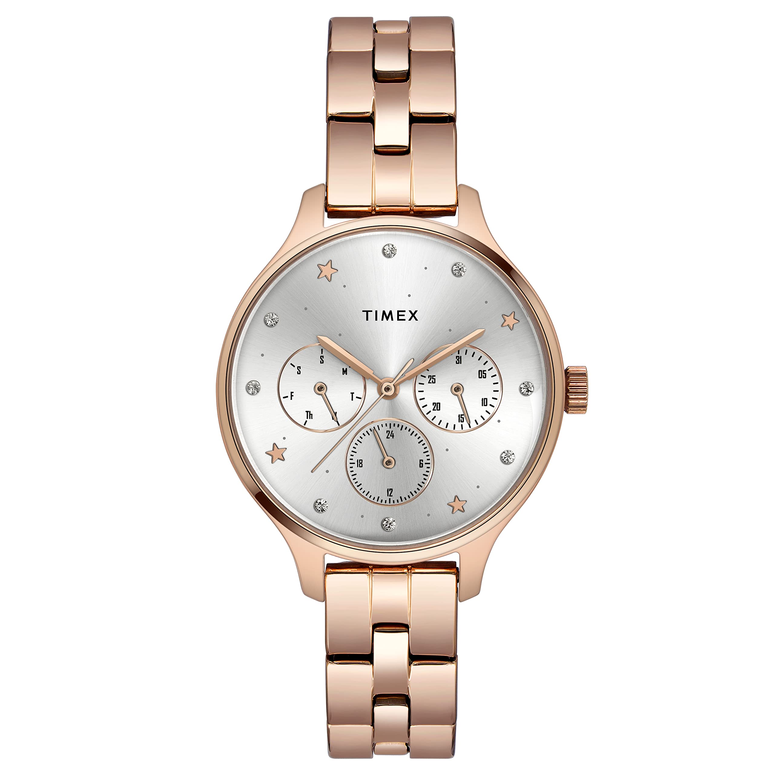 TIMEX Women Stainless Steel Analogue Silver Dial Watch - Twel14815, Band Color-Rose Gold (B0BQM27PRJ) Amazon Price History, Amazon Price Tracker