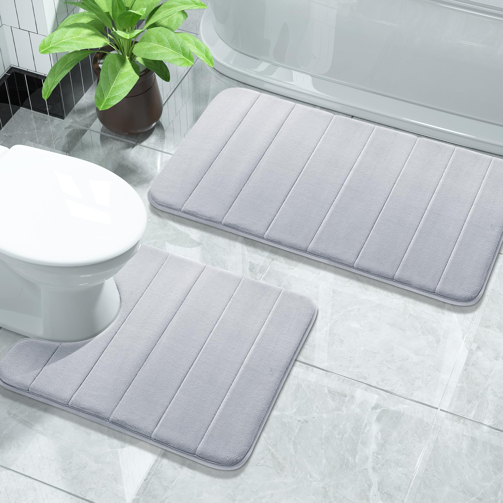 Yimobra Memory Foam Bath Mat Set, 2 Piece Soft Bathroom Rug,81x51 cm and 61x52 cm U-Shaped, Toilet Mat, Water Absorption