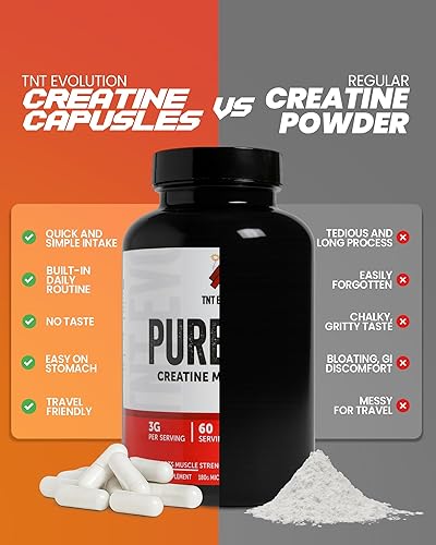 Miniatura 4 de TNT Evolution Cápsulas de monohidrato de creatina, 50 porciones, 3,000 mg por porción, fáciles de tragar, 750 mg de monohidrato de creatina por