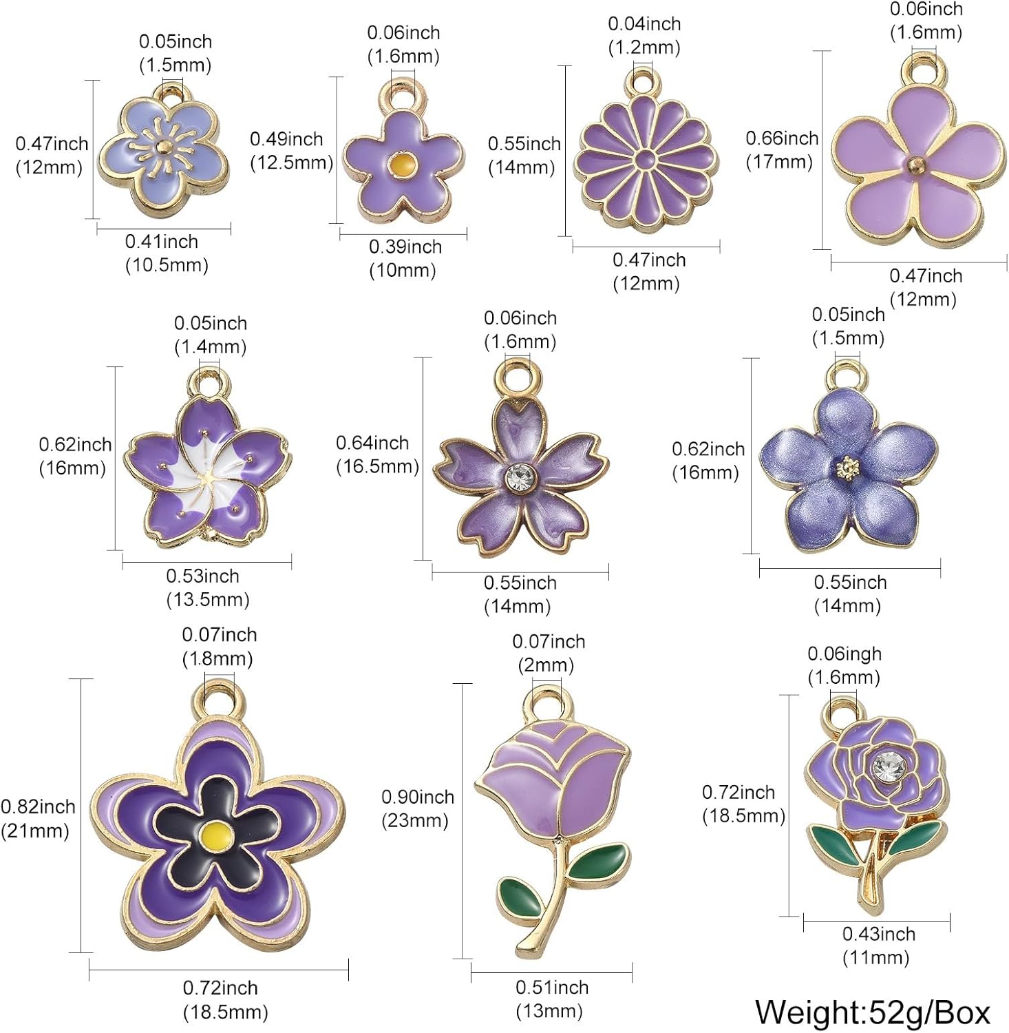 KitBeads 40pcs Purple Flower Charms - Mixed Styles Rose, Floral, Violet, Spring Cherry Blossom for Jewelry Making Bulk - Image 2