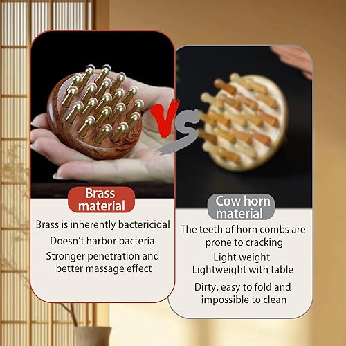 Vista 5 de Tizee Cepillo de presión de meridiano de madera de latón, masajeador de cuero cabelludo para cuidado del cabello, alivio de fatiga y masaje