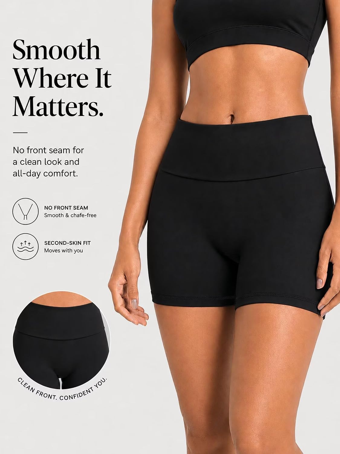Sunzel Women's No Front Seam High Waisted Fold Over Waist Biker Shorts | 4 Or 6-Inch Inseam, High Waisted, Tummy Control, No Front Seam, Fold Over Waist, Close Fit, For Yoga Gym Workouts