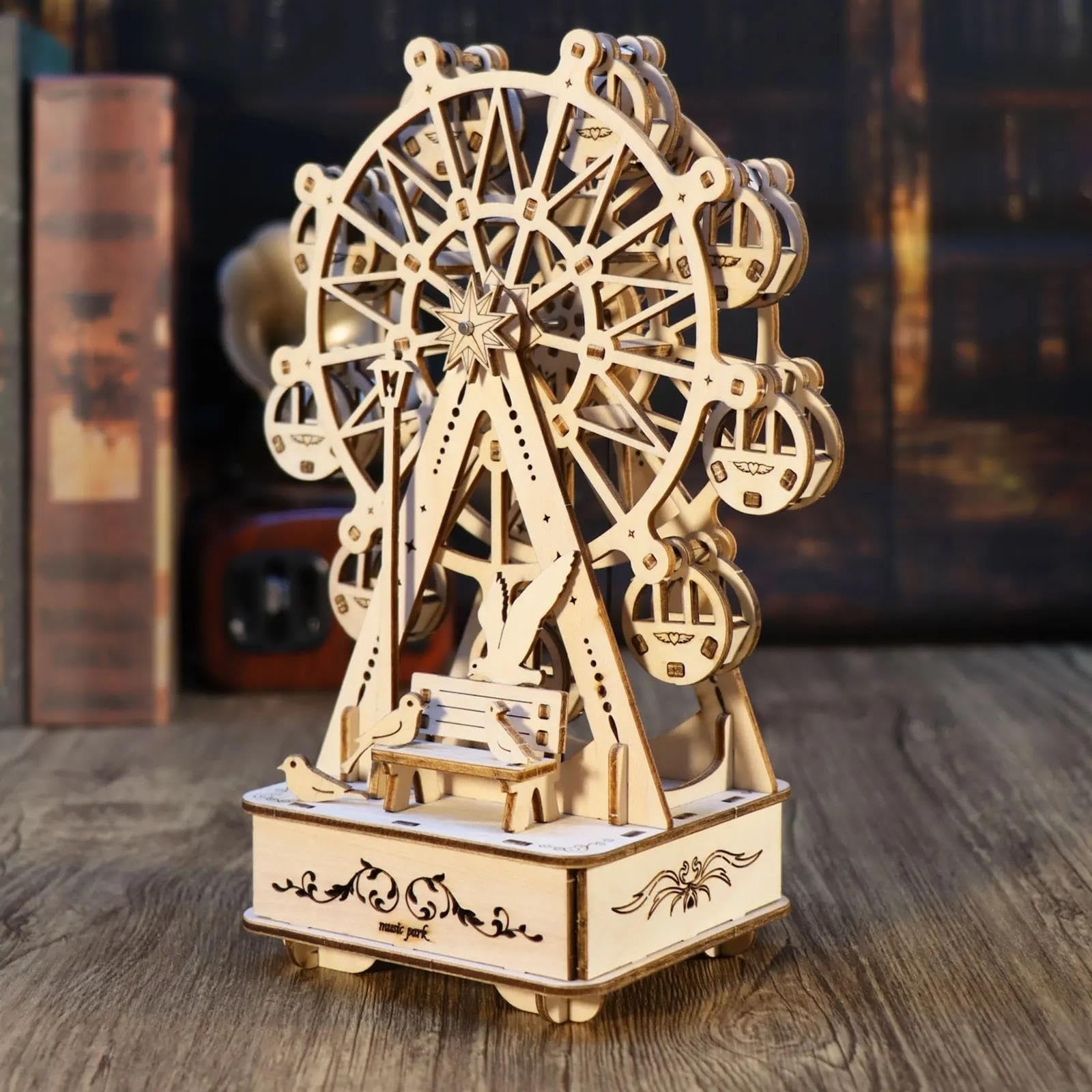 Caja de música Regalos Rompecabezas De Madera 3D Caja De Música Noria Manualidades DIY Kits De Modelos Hechos A Mano para Regalos De Cumpleaños