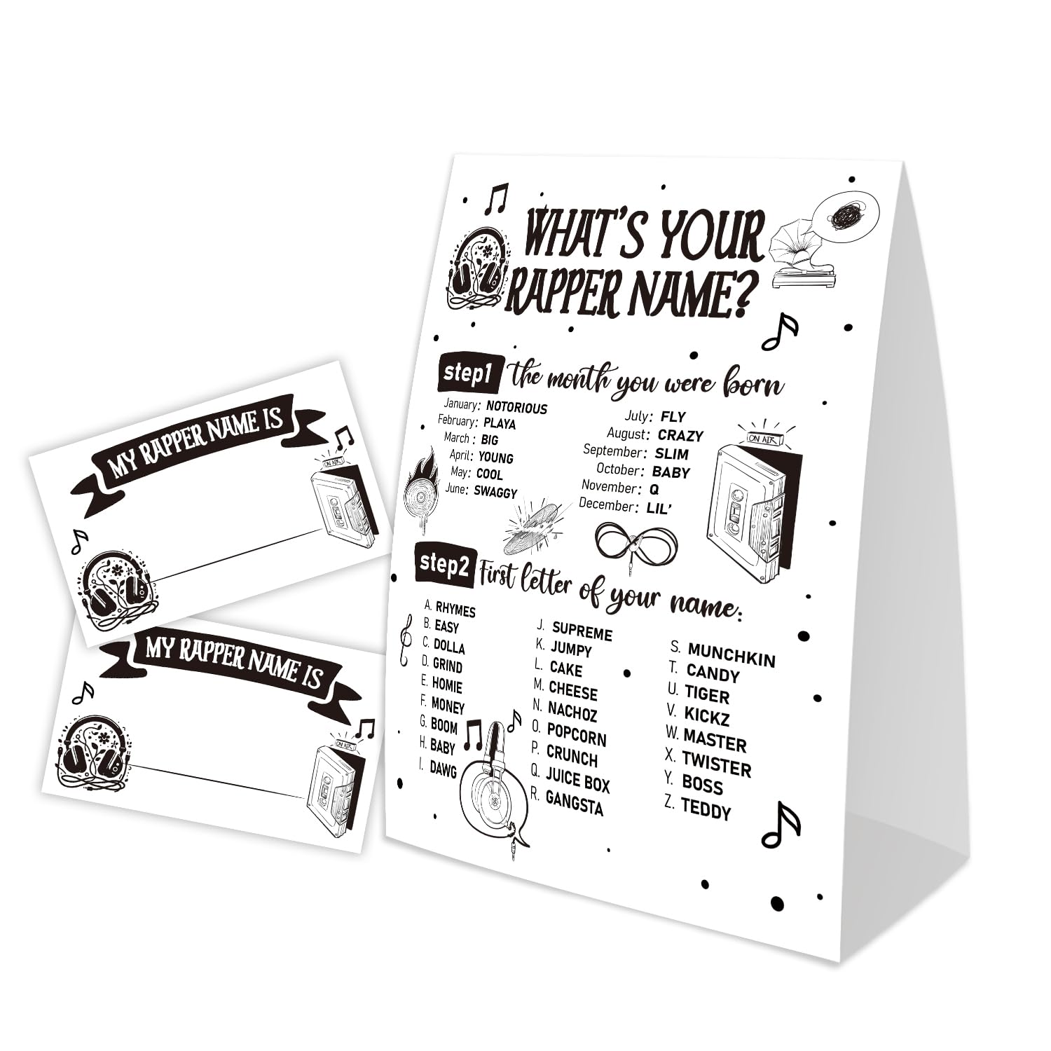 ZAQTS What's Your Rapper Name for Baby Shower Game, Birthday Party Decoration, Pack 1 Sign and 30 Name Stickers, Baby Shower Games, Gender Neutral