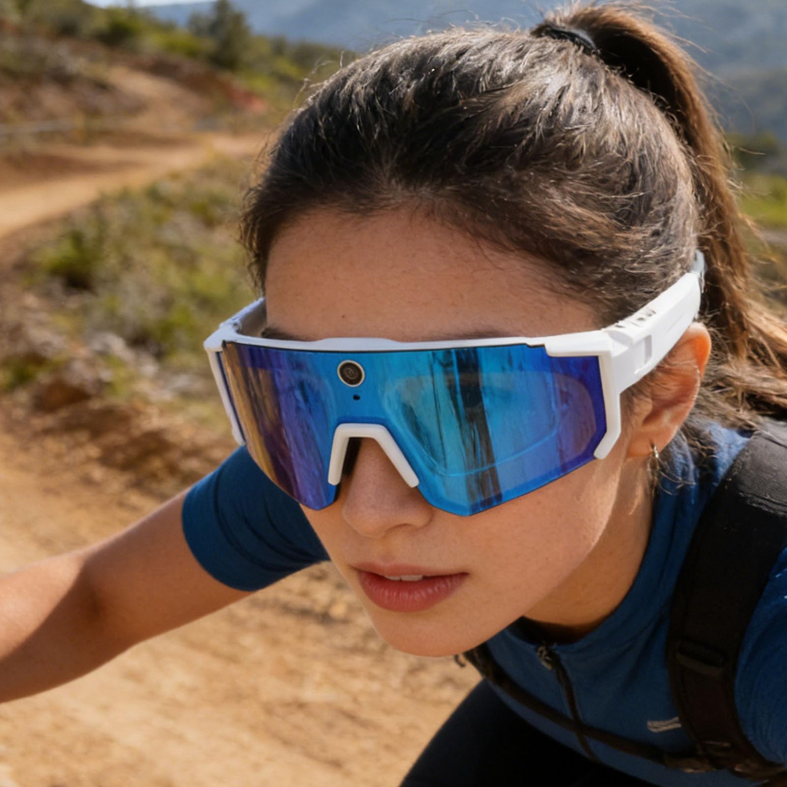 Tosuny Gafas Inteligentes 4K AI con Cámara, Gafas de Sol Bluetooth para Ciclismo, esquí y Deportes Al Aire Libre, Control de Voz, Cancelación de Ruido ENC, Estabilización de Imagen EIS, (Blanco Azul)