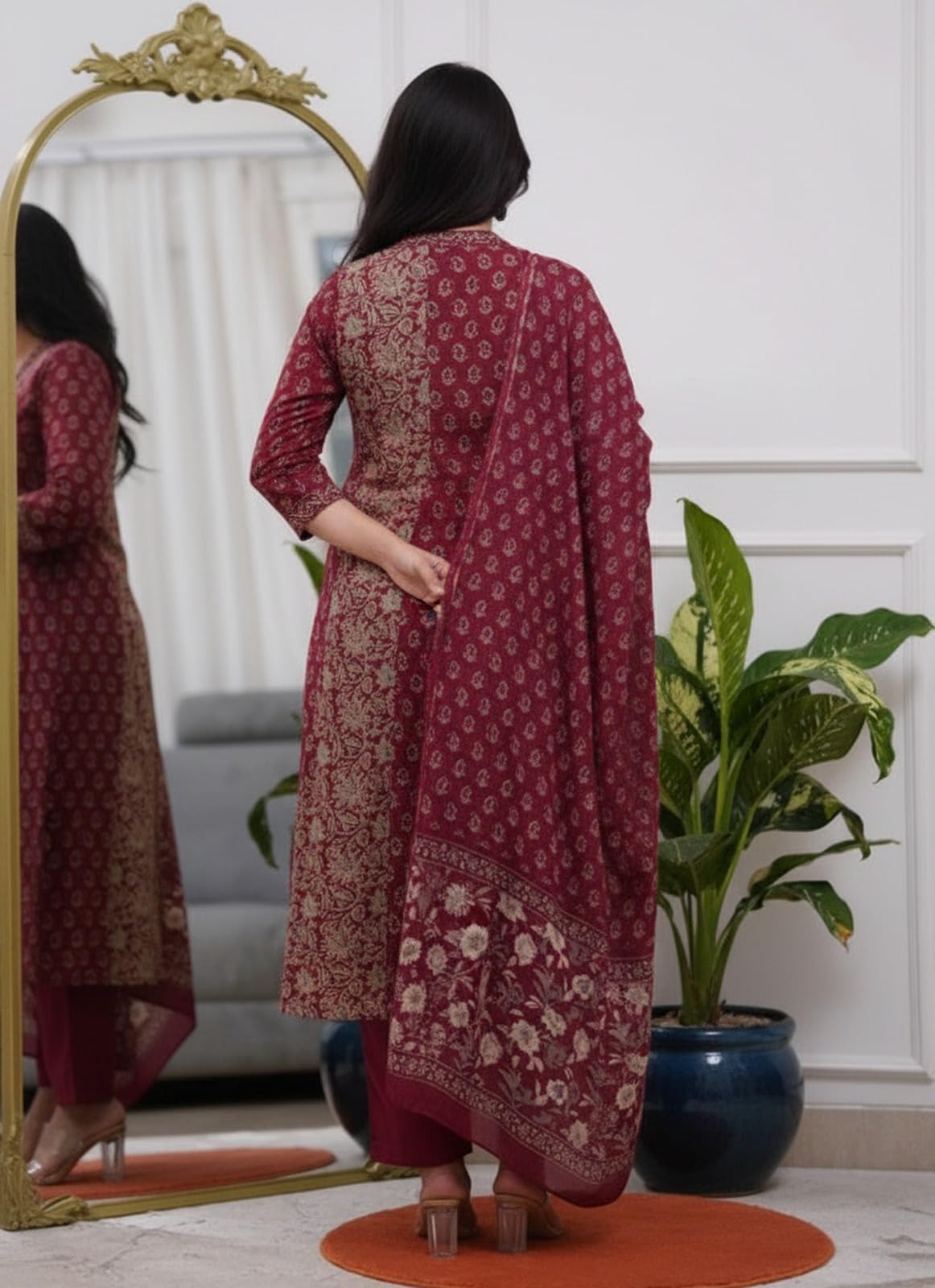 ANNI Designer Anarkali Kurta mit Hose und Dupatta für Damen, Rayon-Viskose, bedruckt