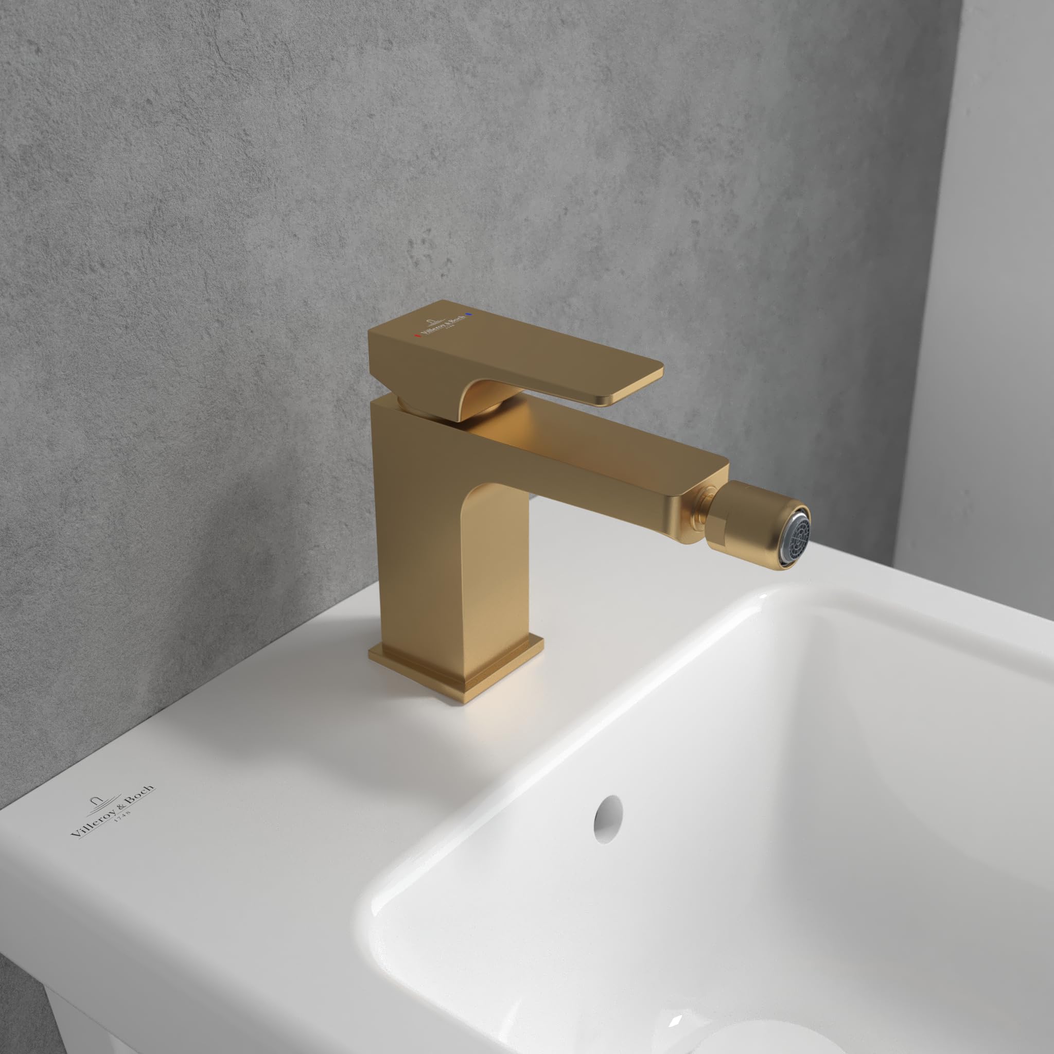 Villeroy & Boch Architectura Square jednouchwytowa bateria bidetowa, bateria bidetowa z drążkiem i ceramicznym wkładem, bateria bidetowa oszczędzająca wodę, wysokość wylotu 100 mm, prostokątna,
