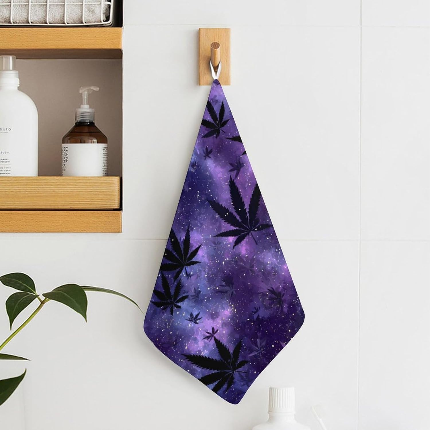 Galaxy Weed Leaf Microfiber Hand Towels for Bathroom Soft Absorbent Bath Kitchen Towel with Hanging Loop 4PCS
