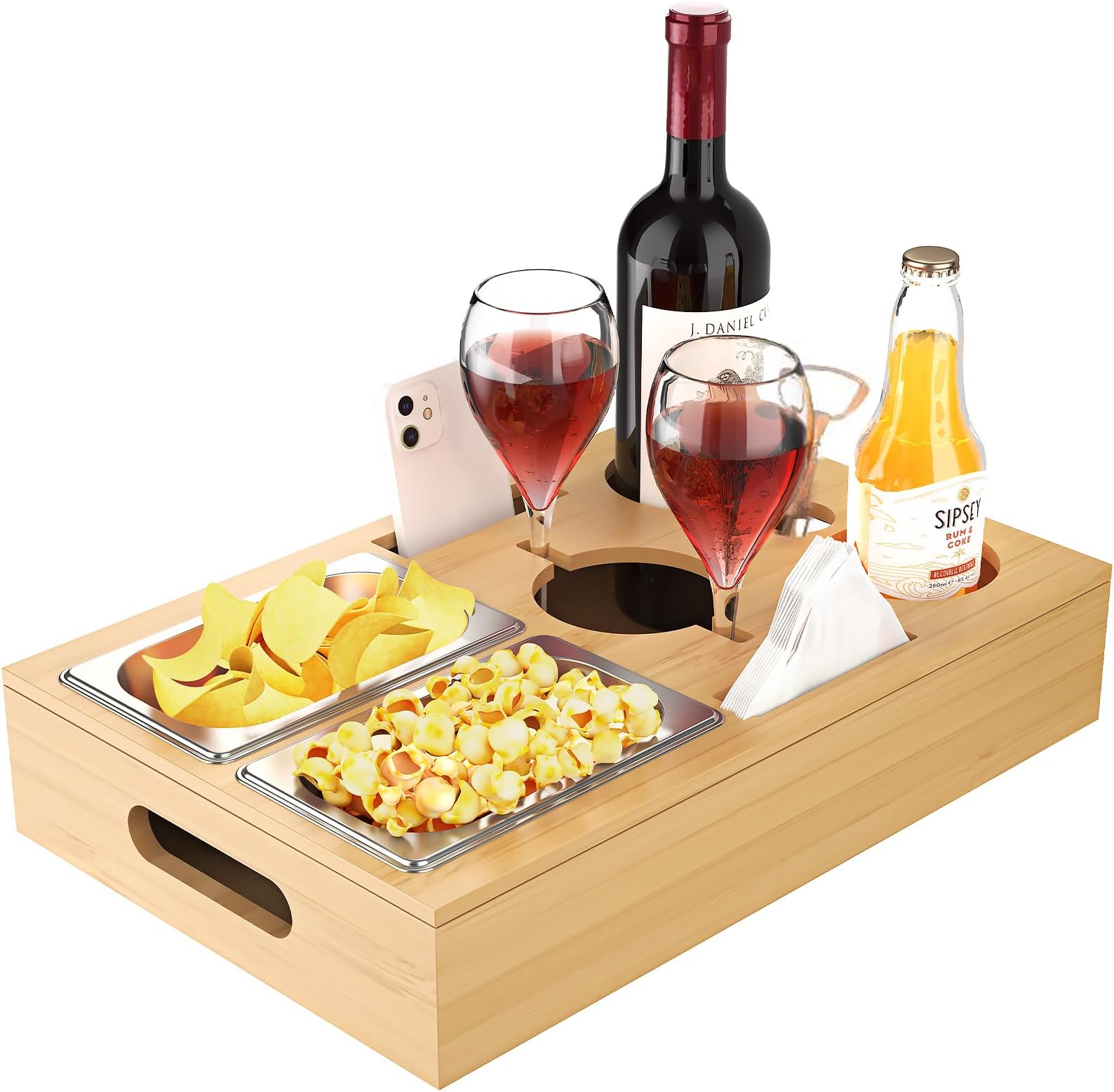 SIMPLEX DOMO Couchbar 3-in-1 - Praktische Snackbox Aus Bambus Mit Getränkehalter Für Deine Couch