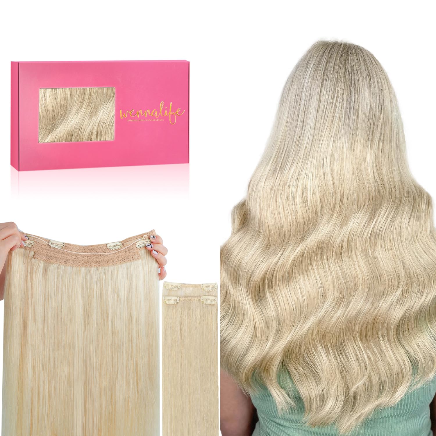 WENNALIFE Wire Hair Extensions (Increase 50% Lifespan) Real Human Hair 14 inch 75g Balayage Dark Brown to Chestnut Remy Invisible Transparent Fish Line — view 31