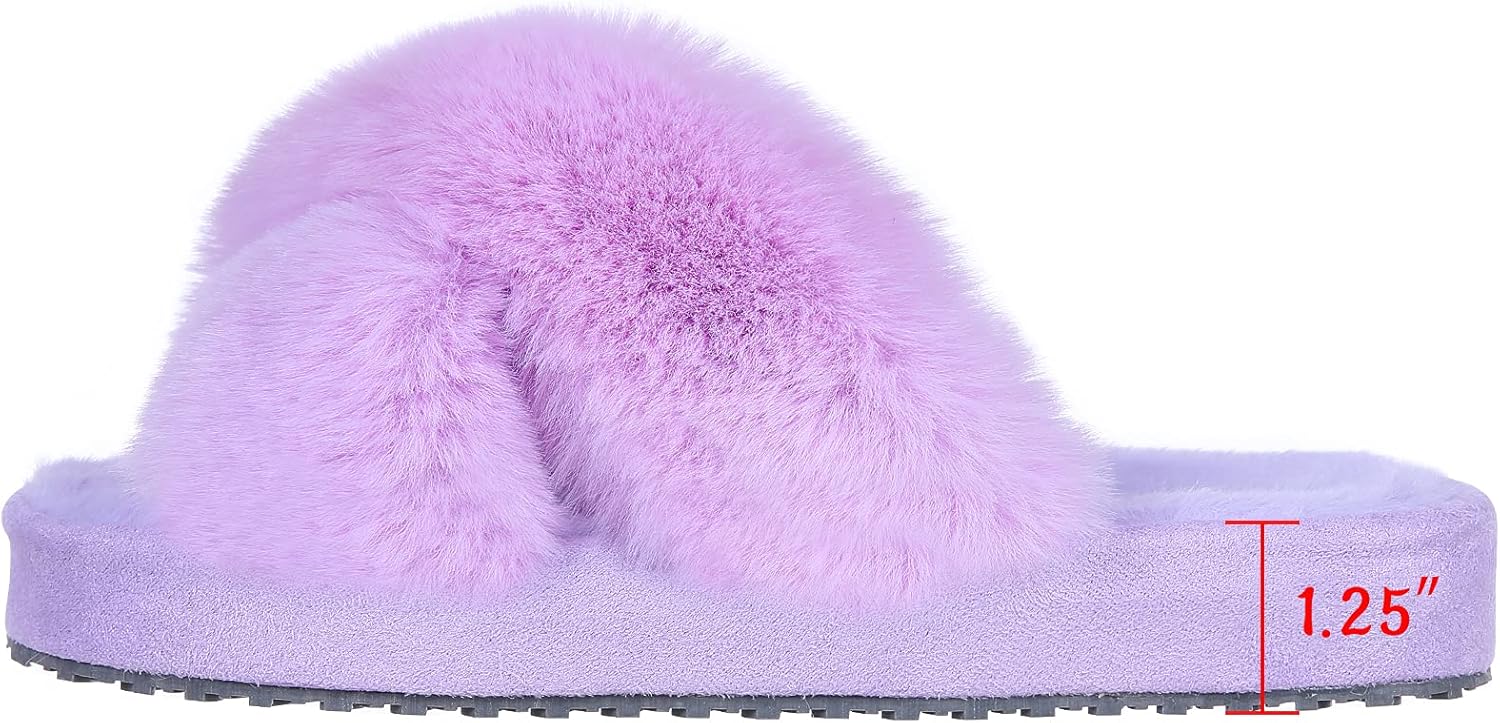 Girl's Soft Plush Lightweight House Slippers Non Slip Cross Band Slip on Open Toe Cozy Indoor Outdoor Slippers - Image 4