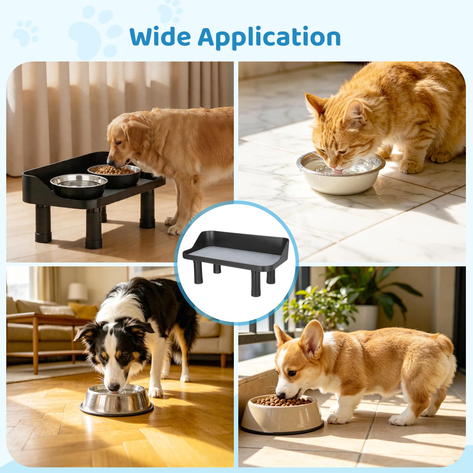 Comedero para perros elevado, barra de alimentación ajustable con protección contra salpicaduras, alfombrilla de silicona, pies antideslizantes, plataforma para comida y agua para perros y gatos