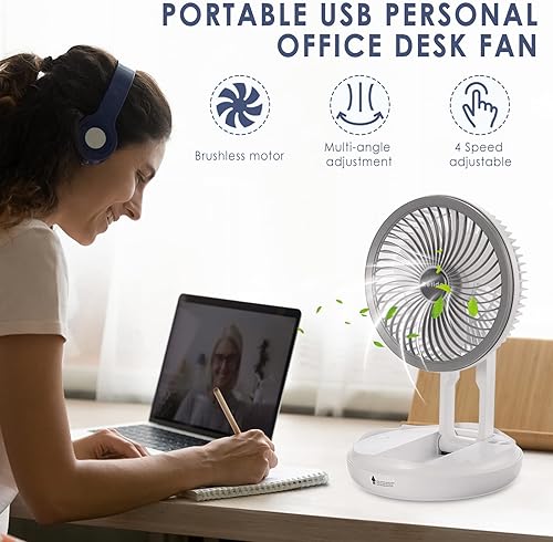 Miniatura 3 de Ventilador USB para escritorio pequeño ventilador recargable USB de 7 pulgadas plegable portátil con 4 velocidades de viento ventilador de viaje USB