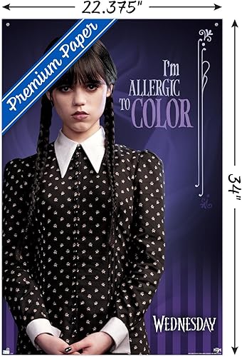 Miniatura 9 de Trends International Wednesday - Póster de pared con texto en inglés "I'm Allergic To Color", 14.72 x 22.37 pulgadas, paquete de póster premium y