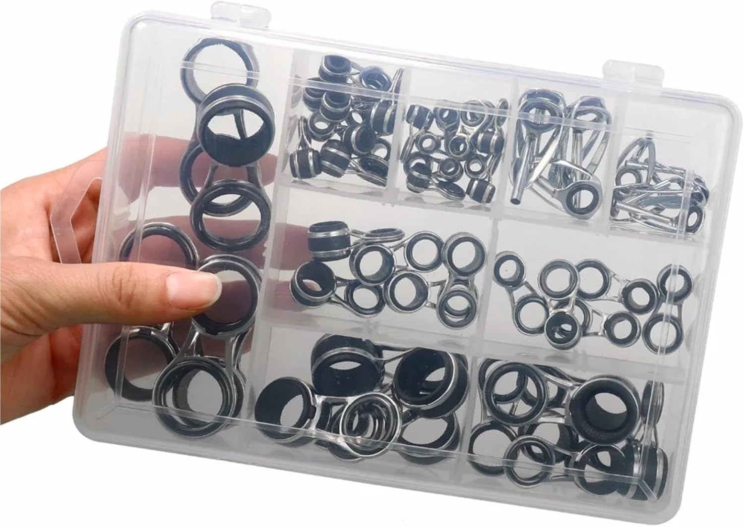 55Pcs/Box Fishing Rod Guides Rod Repair Set Flared Frame Steel Ceramics Ring Spinning Telescopic Surf Casting Rod Guide