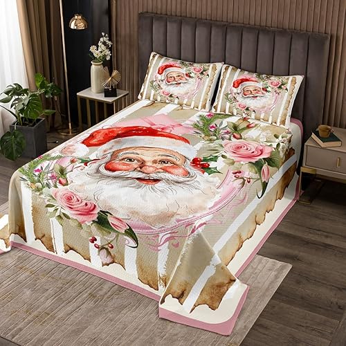 Miniatura 5 de Juego de colcha con temática de Navidad, tamaño Queen para niños, niñas, juego de edredón de gnomos de Navidad, colcha de Papá Noel, colcha de copo