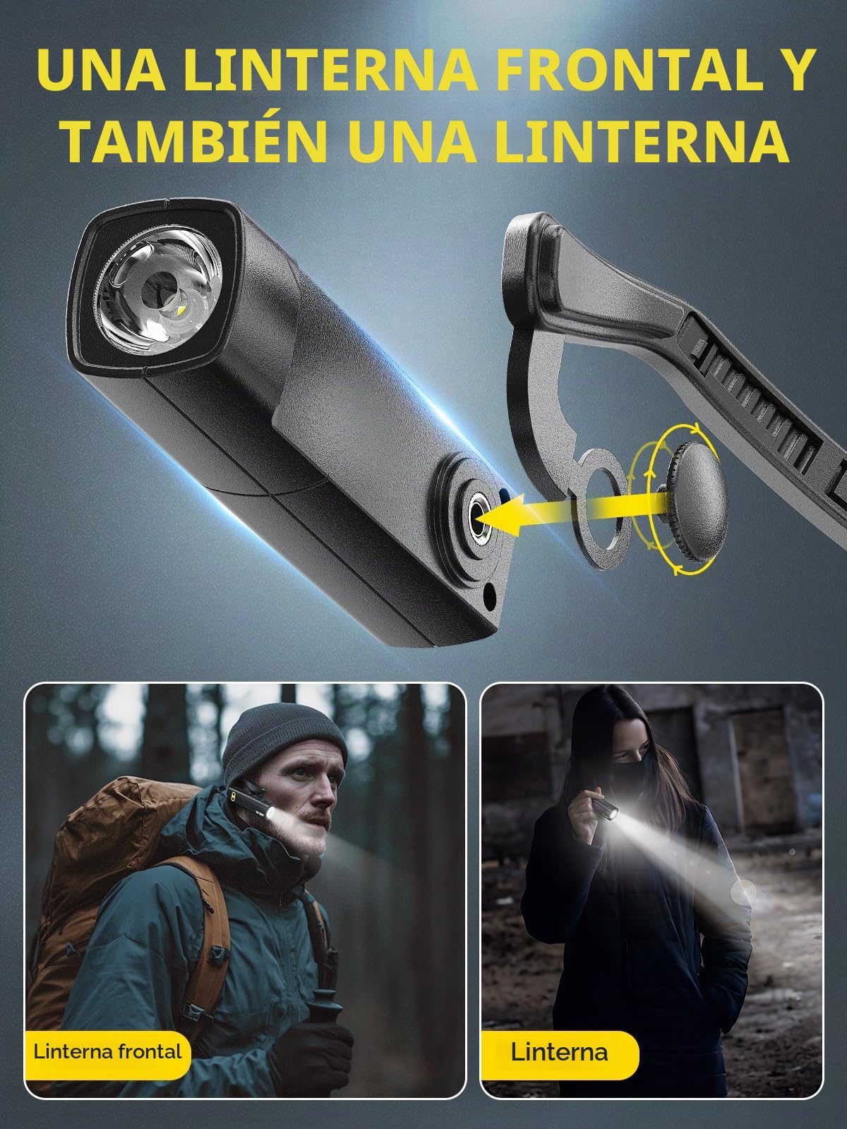 Smiling Shark Linterna Frontal Recargable, 2025 Nueva Lámpara Frontal LED Montado en la Oreja 1000 Lumen Con Sensor de Movimiento y 5 Modos de Luz Blanco y Rojo Headlamp para Adultos Camping Running