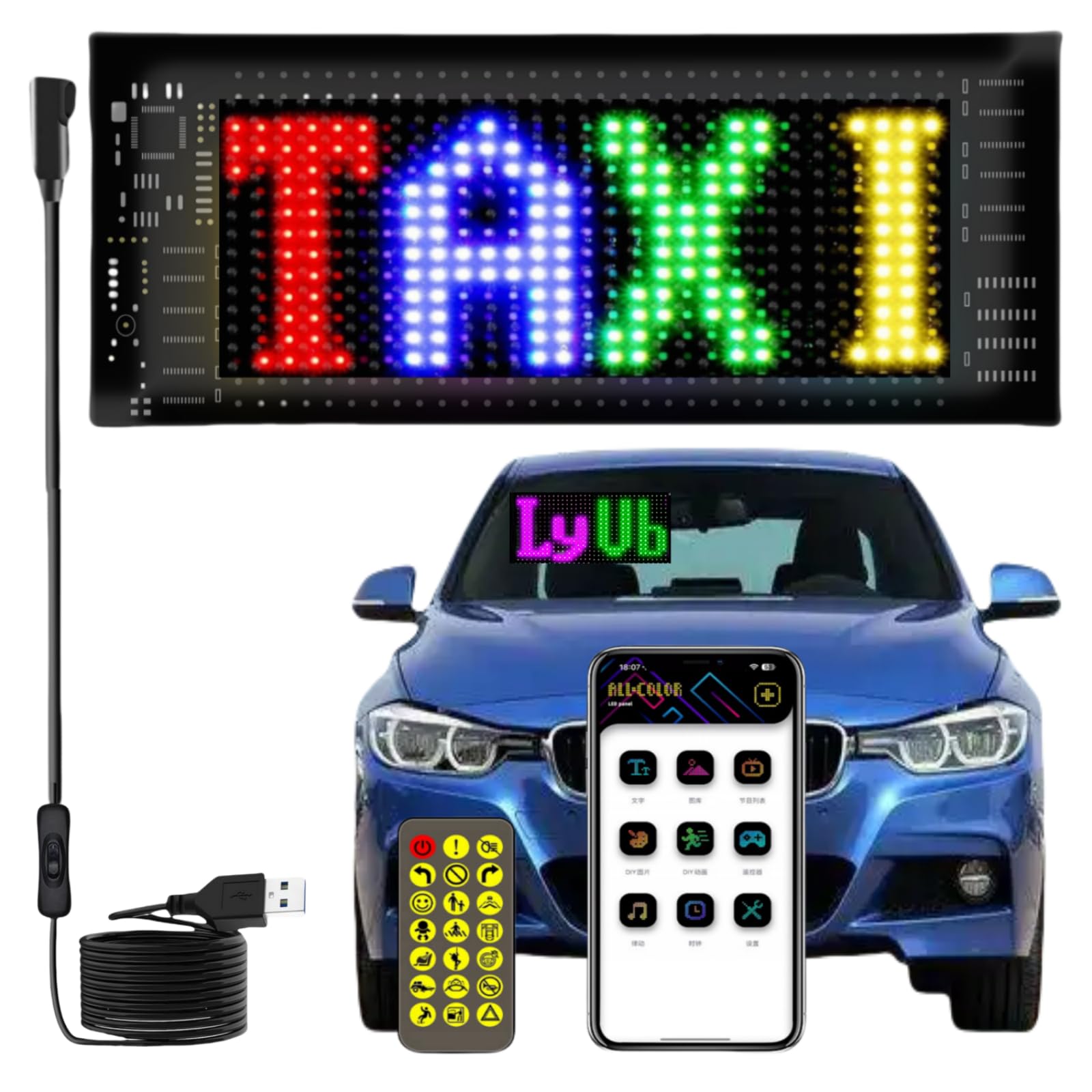 AHUBTHCH Light Signs for Car,Programmable LED Sign,Flexible Digital Sign,Control by Bluetooth APP, DIY Design Light Color,Animations,Text,Graffiti