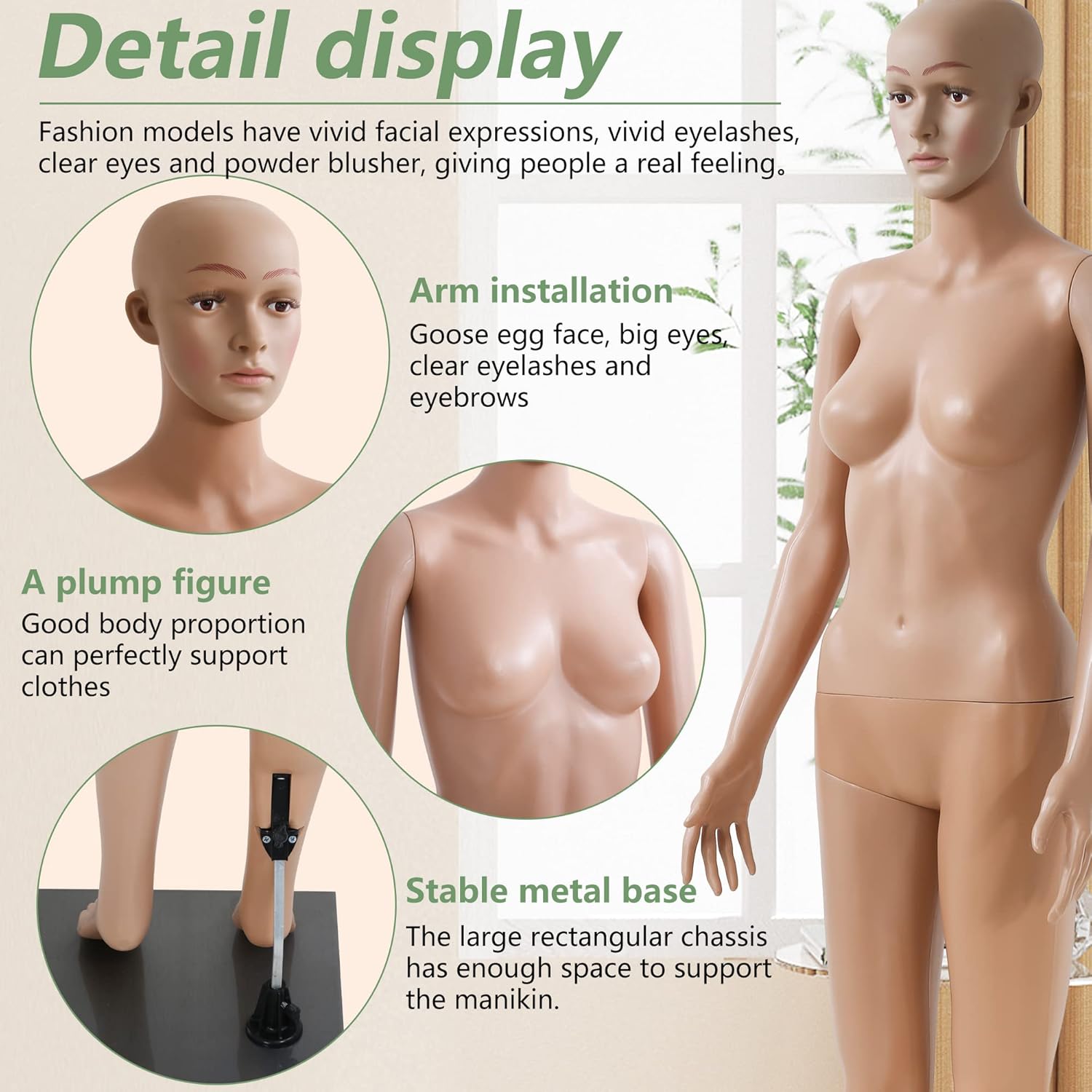 Female Clothing Mannequin Full Body Mannequin 69 Inch Clothes Form Stand Rotatable Detachable Head Arm with Metal Base Used for Display Clothing