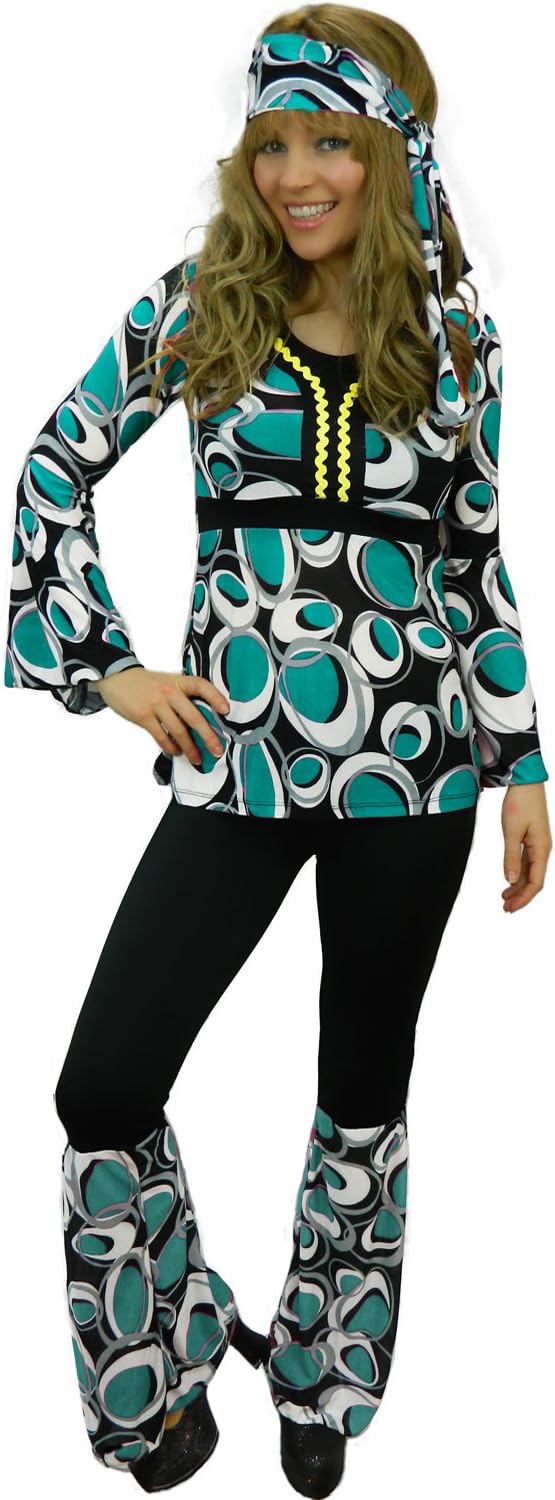 Yummy BeeHippie Costume Women - 60s Fancy Dress for Women - 70s Fancy Dress - Flower Power Costume Ladies - Plus Size Fancy Dress Costume 6-18