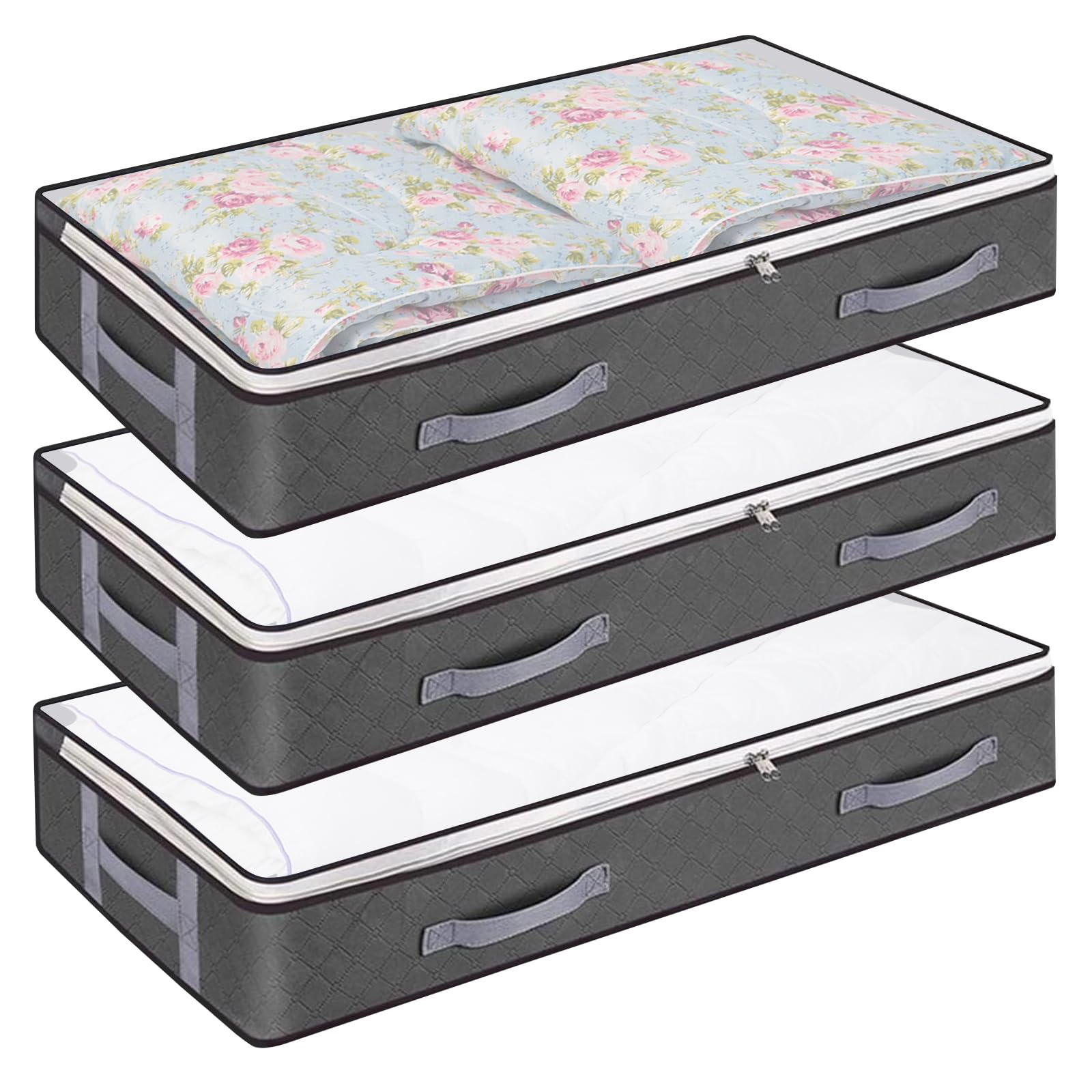 Lixiluxia 3 Stück Unterbett Aufbewahrungsbox, Aufbewahrungstasche Faltbar, Bettkasten, Aufbewahrungstasche für Bettdecken, Unter Bett Aufbewahrungskisten, Unterbett-Aufbewahrungstaschen für Decken