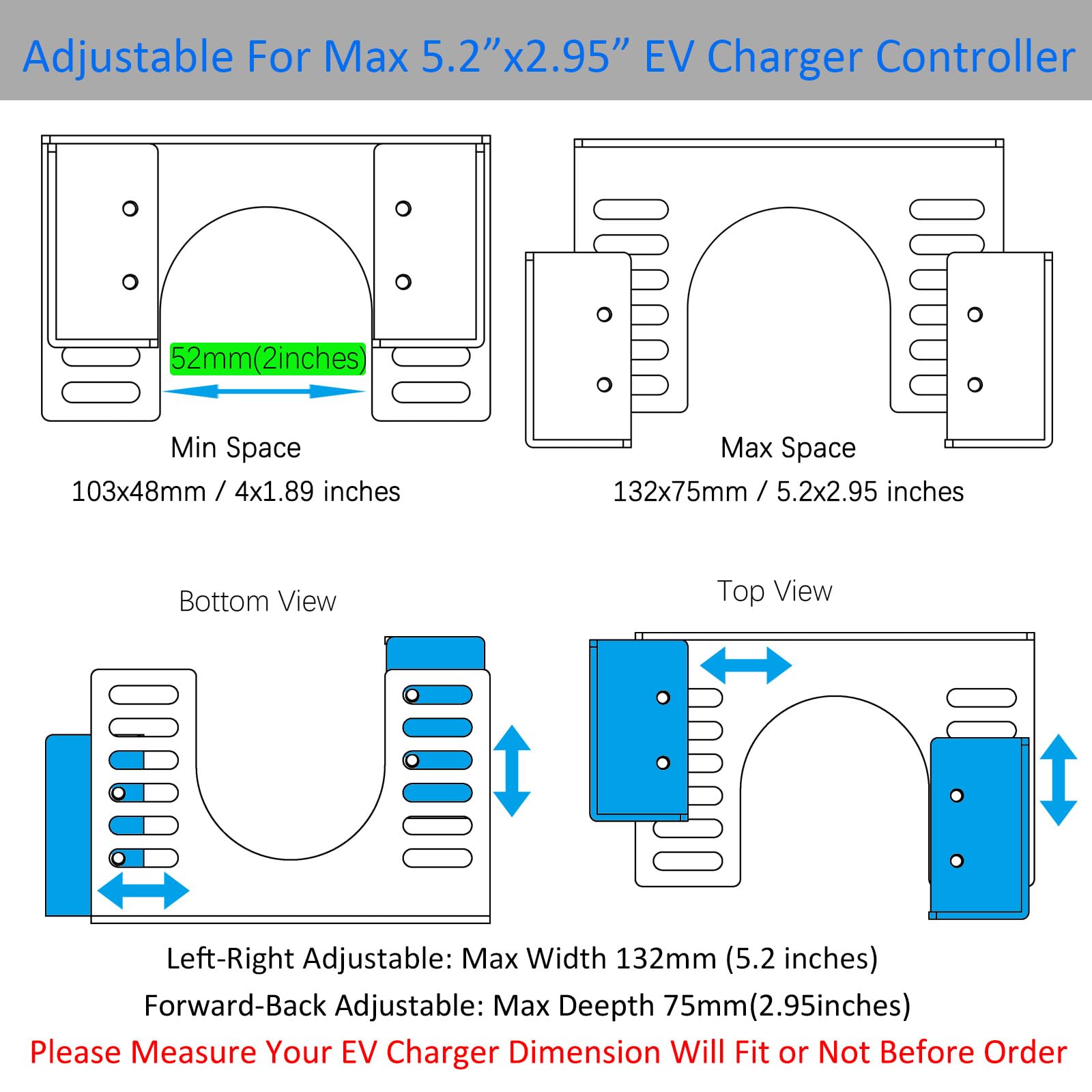 HTLAKIKJ EV Charger Holder - Enduring Metal EV Charging Box Holder Adjustable For Different Size - View #9
