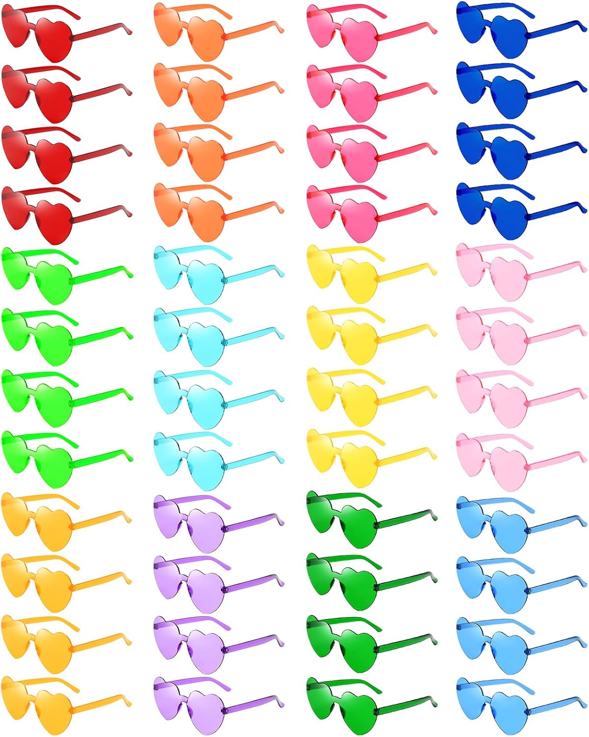 Wholesale 48 Pack Rimless Star/Heart Sunglasses Bulk Adults Unisex, Fun Colorful Star Heart Glasses Party Favors