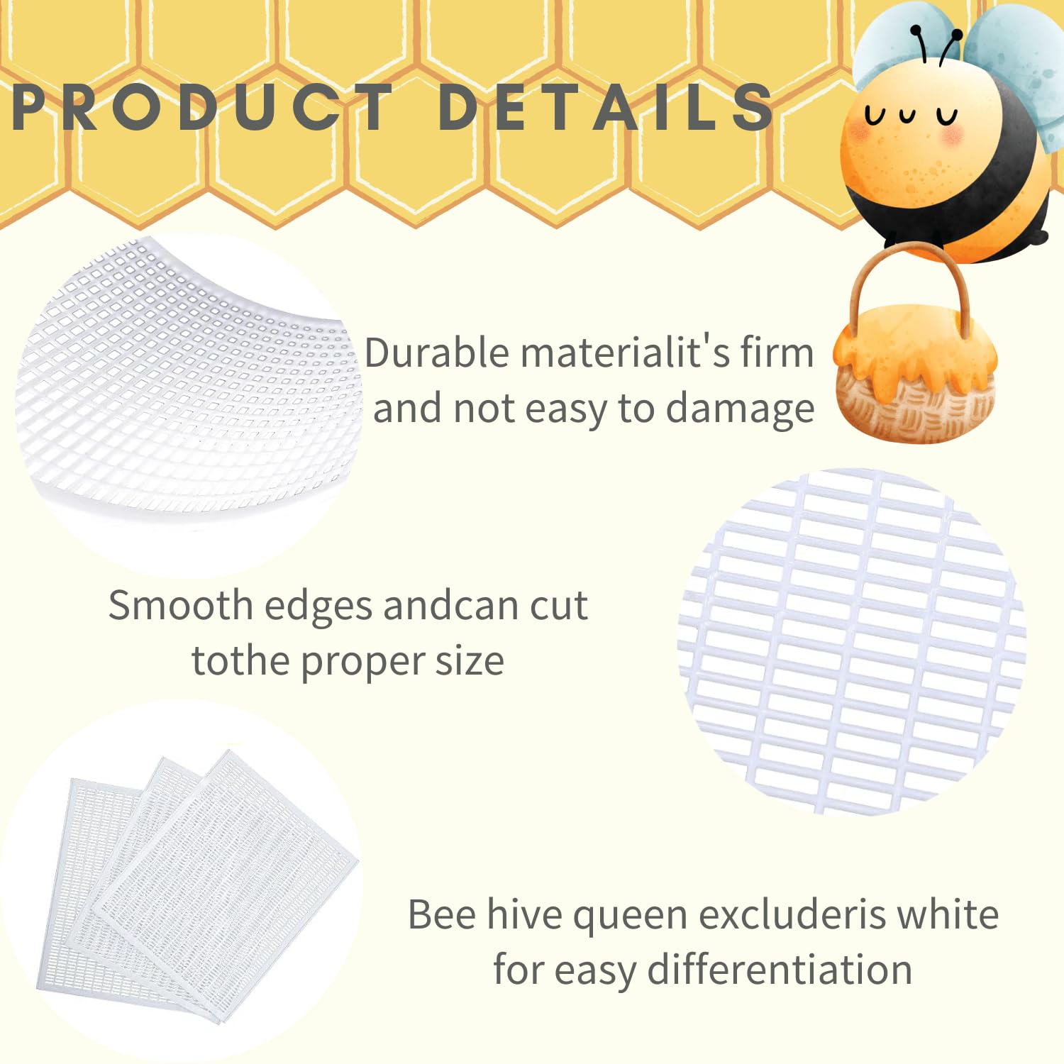 Lot de 10 boudins en plastique à 10 cadres pour ruche à 10 cadres - Pour ruche d'abeille - Pour ruche et apiculture - Séparer les abeilles des ruches - Fournitures d'outils pour ruche (blanc et jaune)