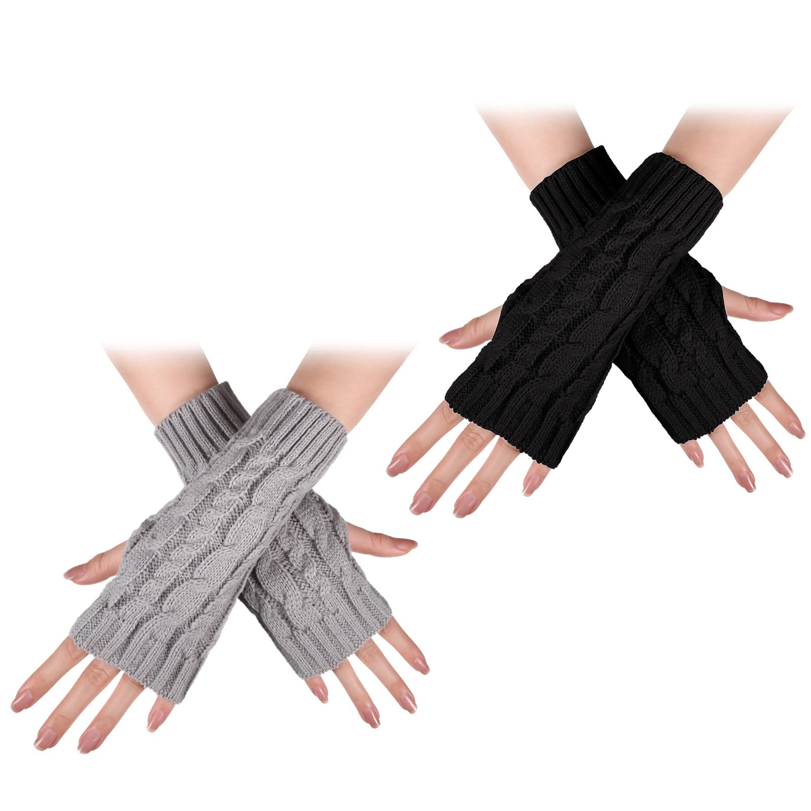 JeereHand Warmers Gloves Pairs Winter Fingerless Mittens for Women  Crochet Fingerless Gloves Knitted Hand Warmers Thumbhole Arm Warmers, Black