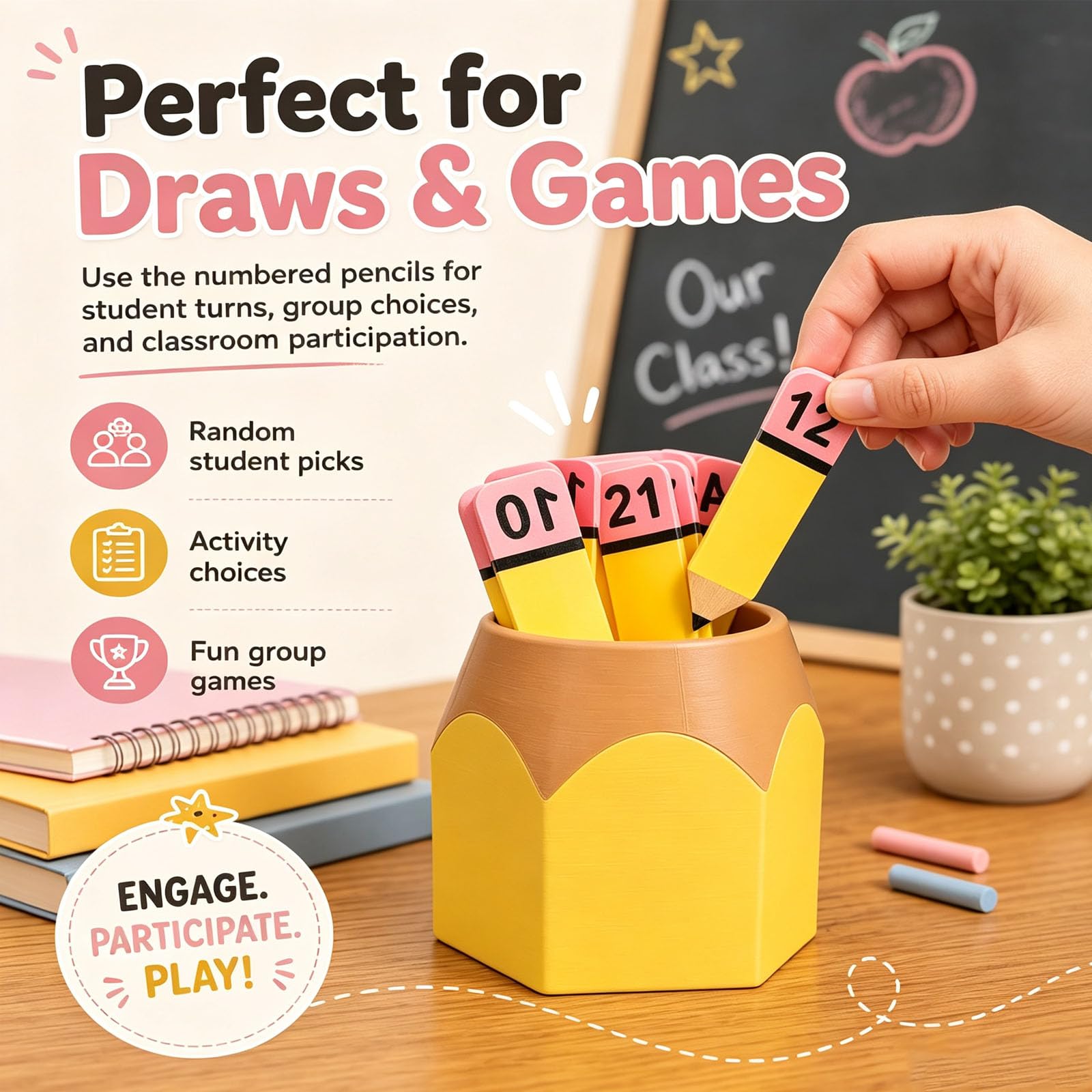 Zahlenlern-Set (Bleistift-Design) mit Halter (2pcs) | Wiederverwendbare Lernhilfen für Zahlenreihen, Zuordnungsspiele, Unterrichtsaktivitäten und Vorschule