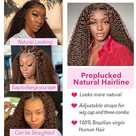 250% Density Mongolian Curly Lace Front Wigs Human Hair 13x6 Auburn Brown HD Transparent Lace Front Wigs Human Hair for Women With Baby Hair Chocolate Deep Curly Lace Frontal Wig