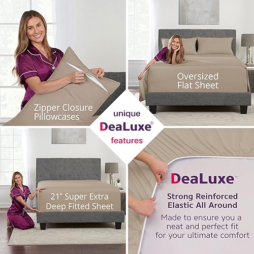 Miniatura 145 de Juego de sábanas de tamaño matrimonial – Juego de sábanas de bolsillo profundo – Juego de 4 piezas con sábana bajera de 21 pulgadas, sábana encimera