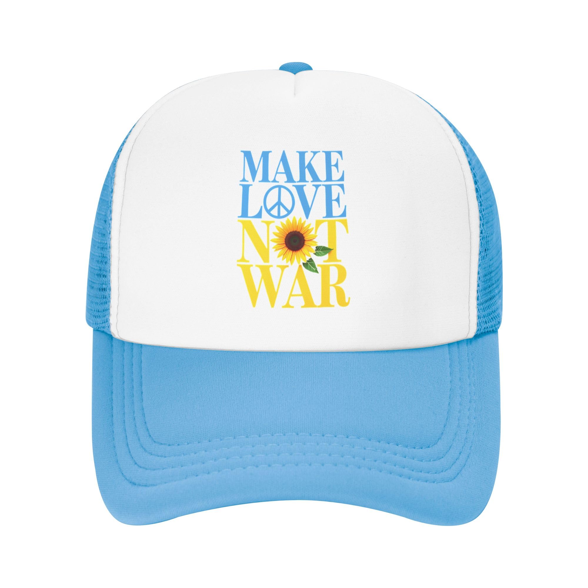Make Love Not War Funny Trucker Hat I Stand with Ukraine Baseball Cap Mesh Back Adjustable Hats for Kids - Sky Blue