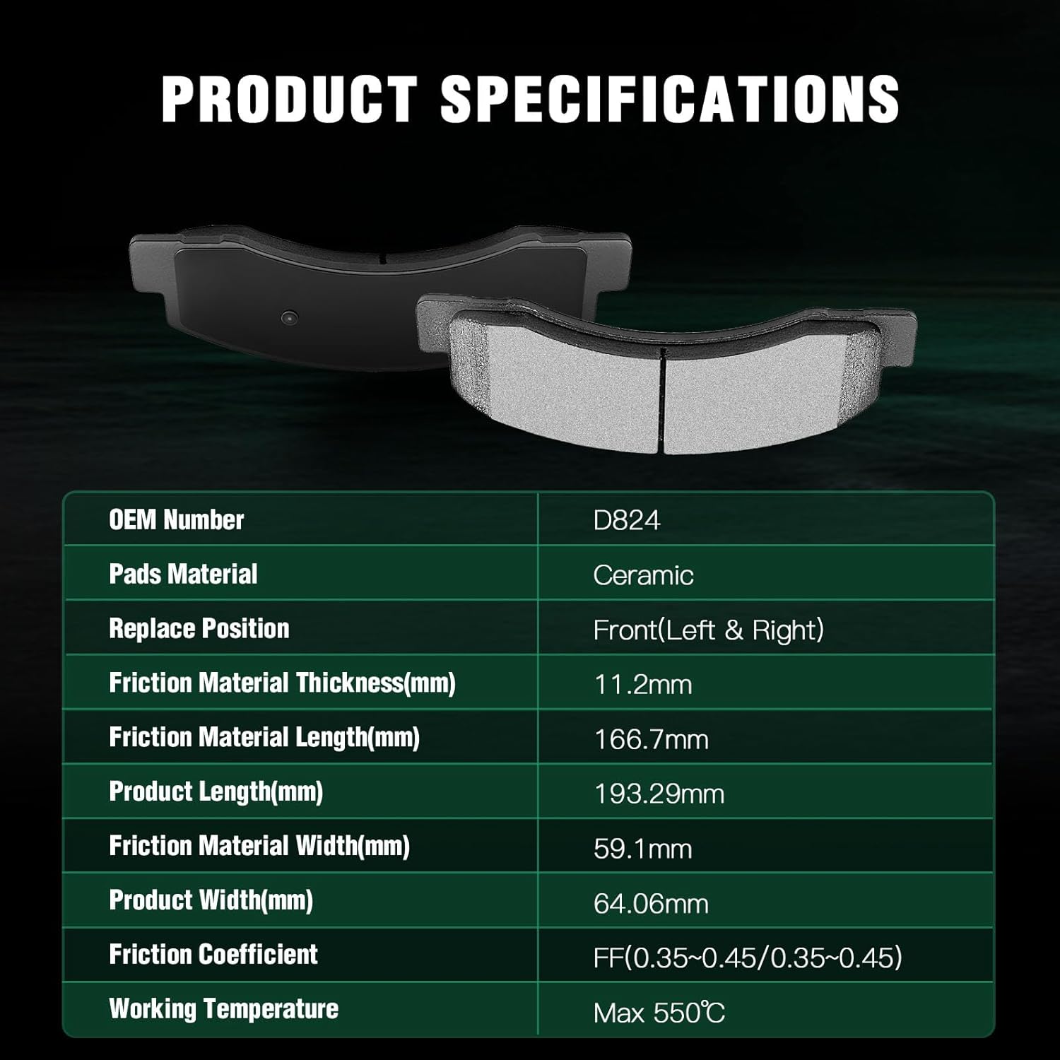 AUTOMUTO 8PCS Front & Rear Disc Brake Pads Set D757 D824 For Ford Excursion 2000-2005, F-250 Super Duty 1999-2004, F-350 Super Duty 1999-2004