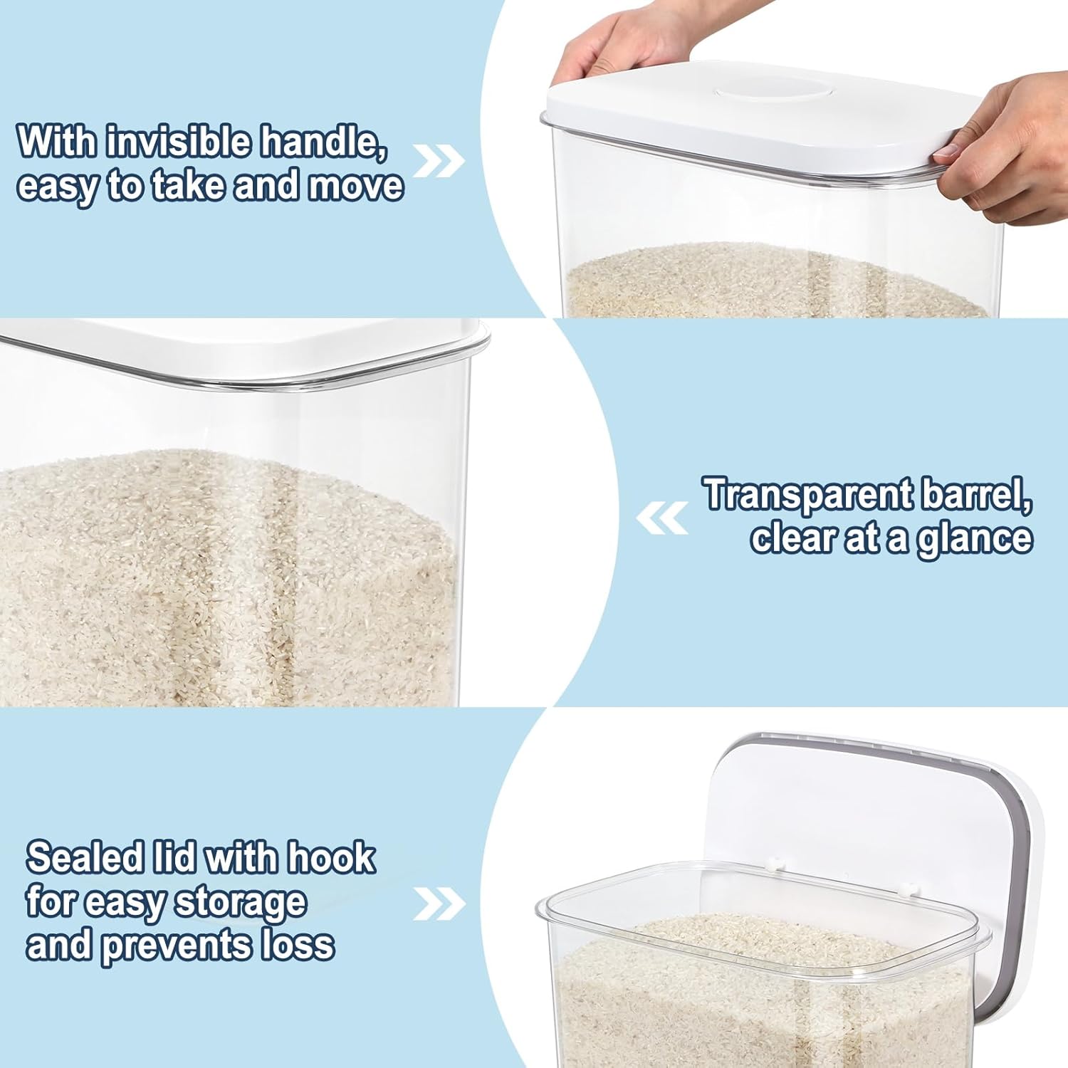 Rice Container, Flour Sugar Storage Containers BPA Free, Air tight Plastic Kitchen and Pantry Organization Bin for Pet Food/Dry Food/Cereal/Oat/spaghetti/snack (White-12L, 13Qt)