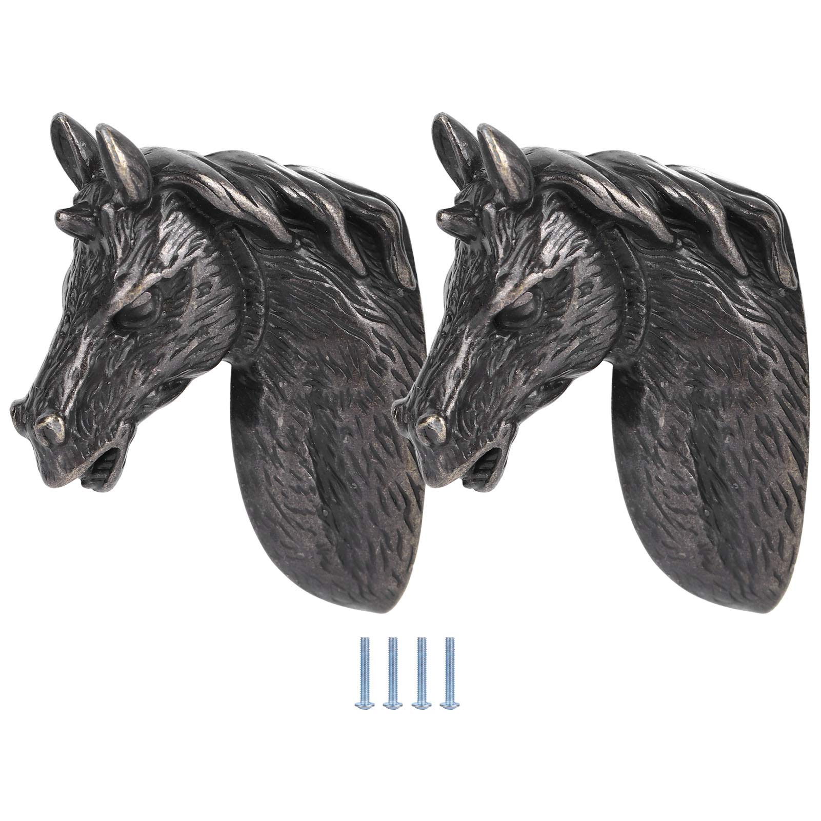 Hililand 3999 Black Brown Horse 2Sets Horse Head Drawer Knobs, Zinc Alloy Dresser Knobs Decorative Cabinet Pull Handles Modern For Wardrobe Cupboard Closet(3999 Black Brown Horse)