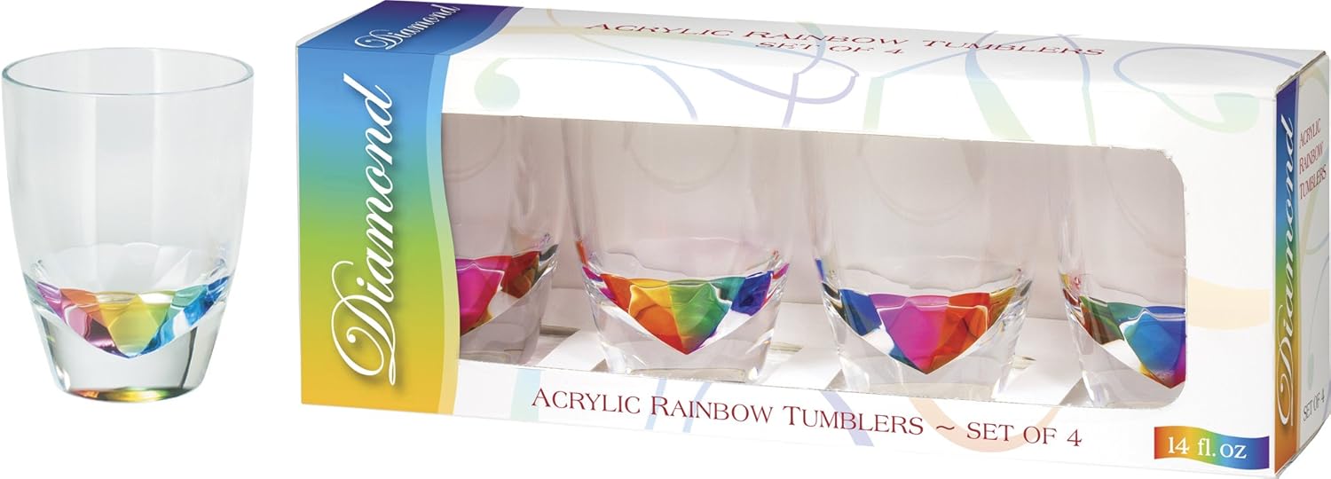Merritt International Acrylic Drinkware Gift Sets Rainbow Diamond Tumbler 14-Ounce