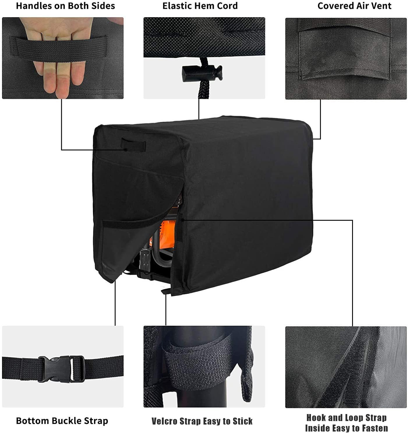 Generator Cover for Briggs & Stratton Storm Responder 6250 6250W-5000W, 420D Heavy Duty Watertight Outdoor Portable Generator Cover Windproof All Weather Protection,Black