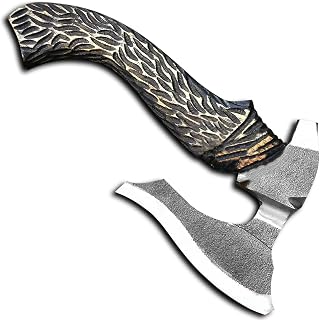 Handmade Viking Axe - 12 Inch Hash Wood Handle - High Carbon Steel Axe - Gift Ax Knife with Leather Sheath - 2070