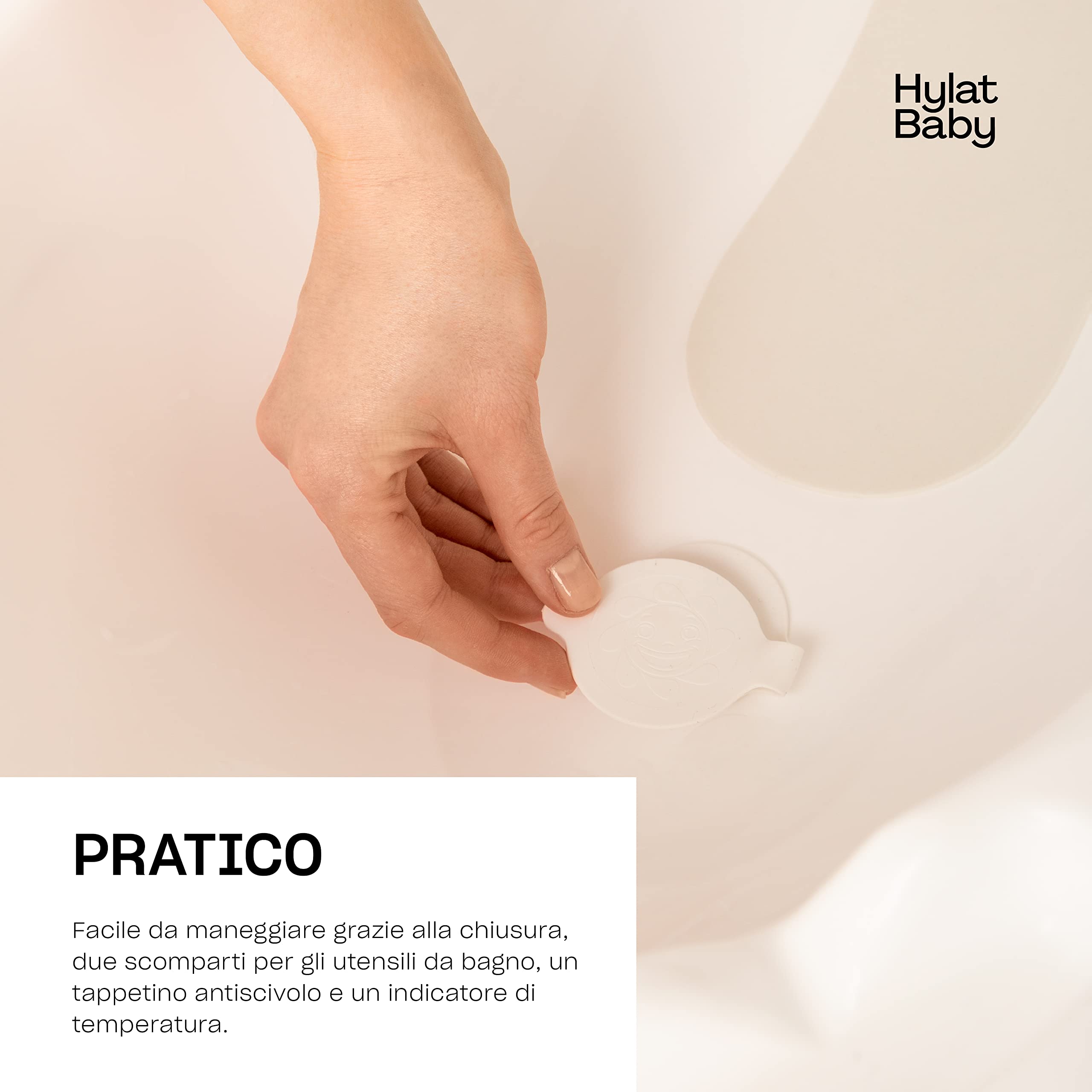 Hylat Baby Friends Bianca Vaschetta Bagnetto Neonato con Tappo di Scarico e Termometro, Vaschetta Antiscivolo per Bambini Fino a 12 Mesi in Plastica Senza BPA, Vaschetta per Neonati, Bambini