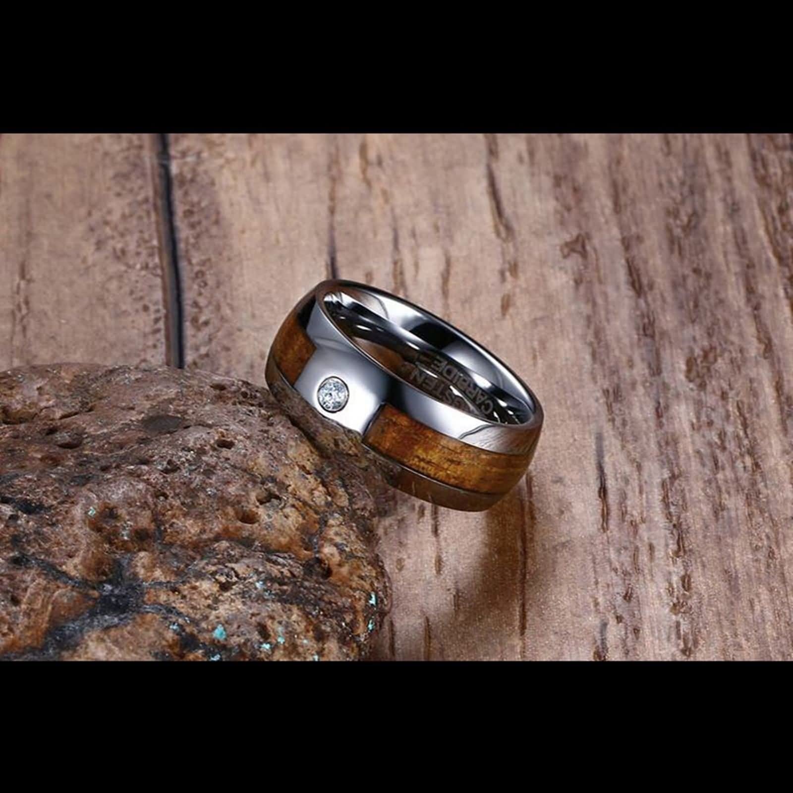 Ketten für Paare 2 Stück, Silberne Kette Halskette Wolfram Zirkonia-Ring mit Holzeinlage Geschenk für Paare