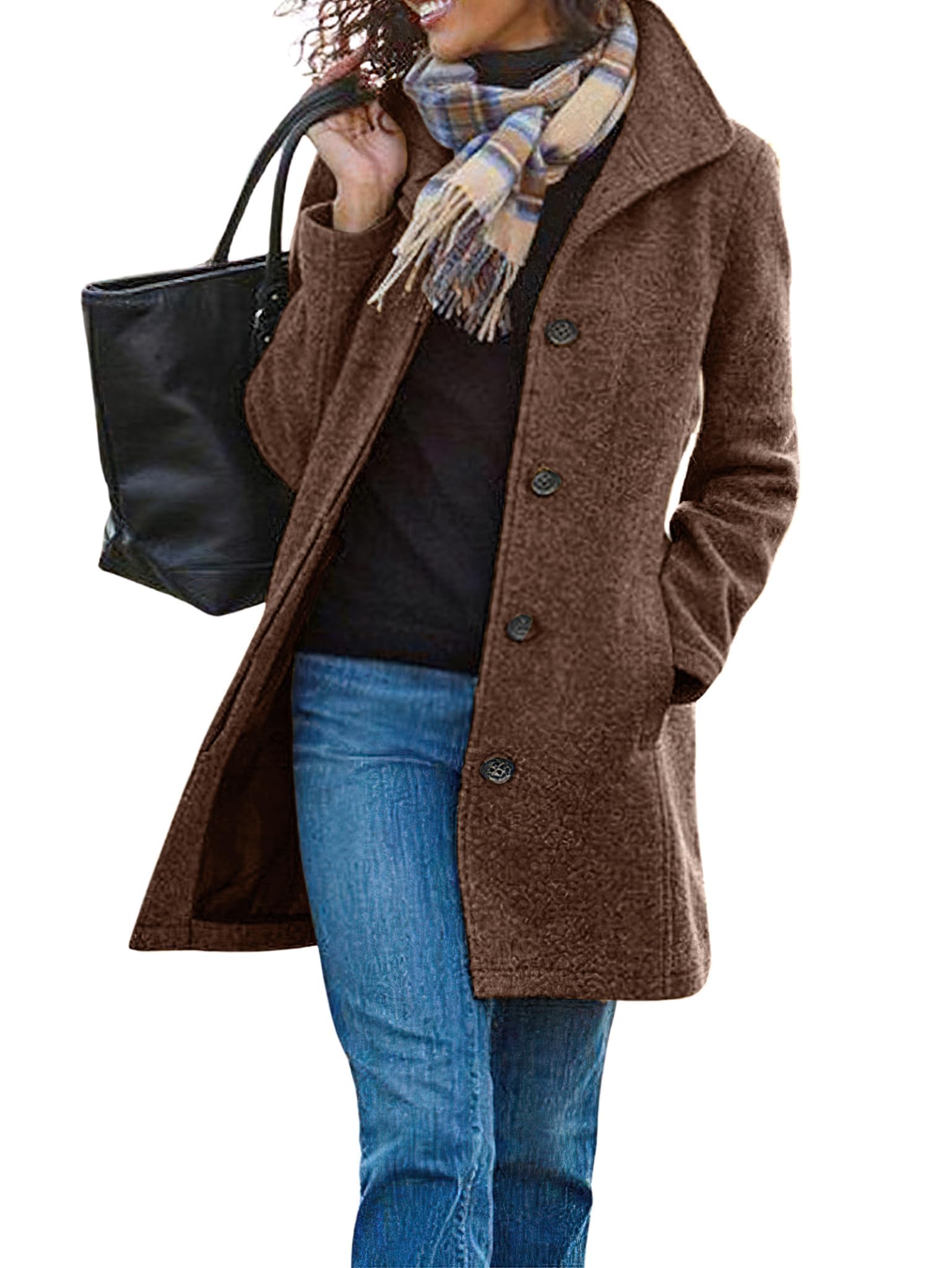 chouyatou Women's Winter Wool Blend Pea Coat Single Breasted Stand Collar Casual Trench Coat Overcoat-picture-18