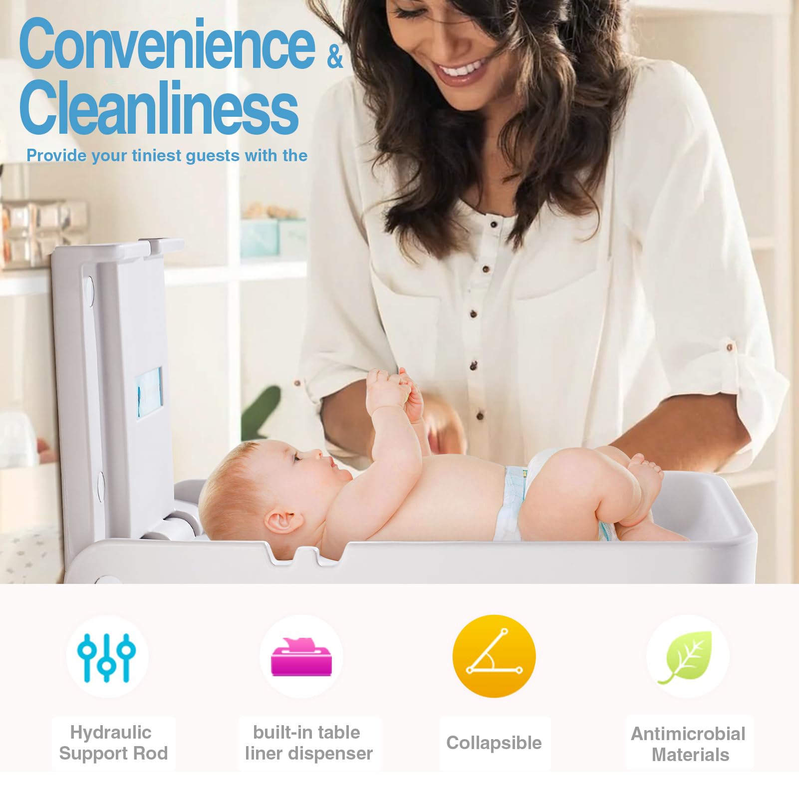 Fasciatoio Verticale Per Bambini Con Cartello, Fasciatoio a Parete Pieghevole per Pannolini, Fasciatoio Per Bagni Commerciali, Grigio Modello M-B1