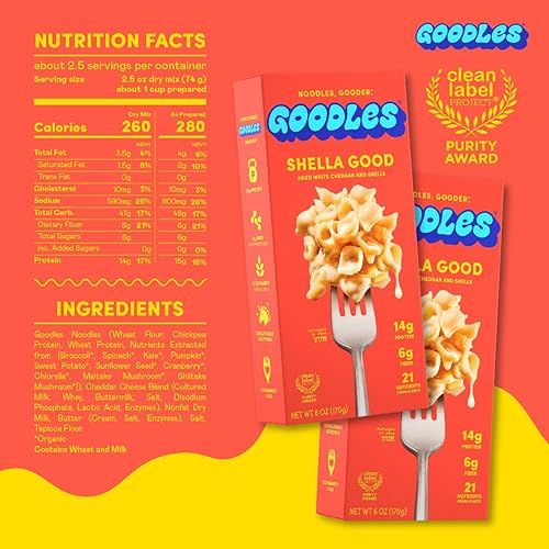 Miniatura 2 de Goodles Shella Good Pasta de queso cheddar blanco envejecido y conchas  Repleta de nutrientes con queso real, fibra, proteínas, prebióticos, plantas