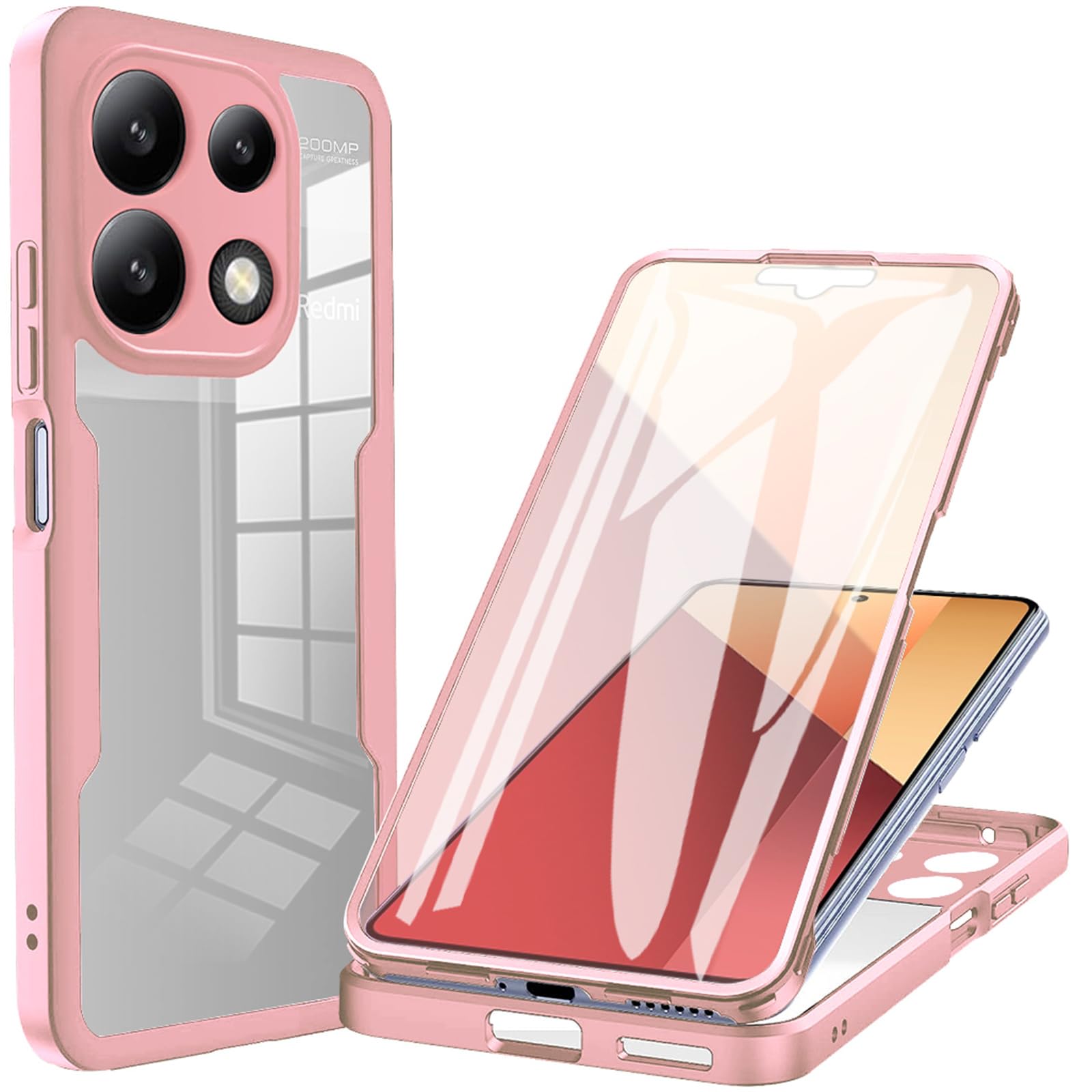 for Xiaomi Redmi Note 13 Pro 4G (Not 5G) Clear Case with Screen Protector, Dual Layer Full Body Shockproof Dustproof All-Inclusive Cover Case Xiaomi Redmi Note 13 Pro 4G QB-Pink