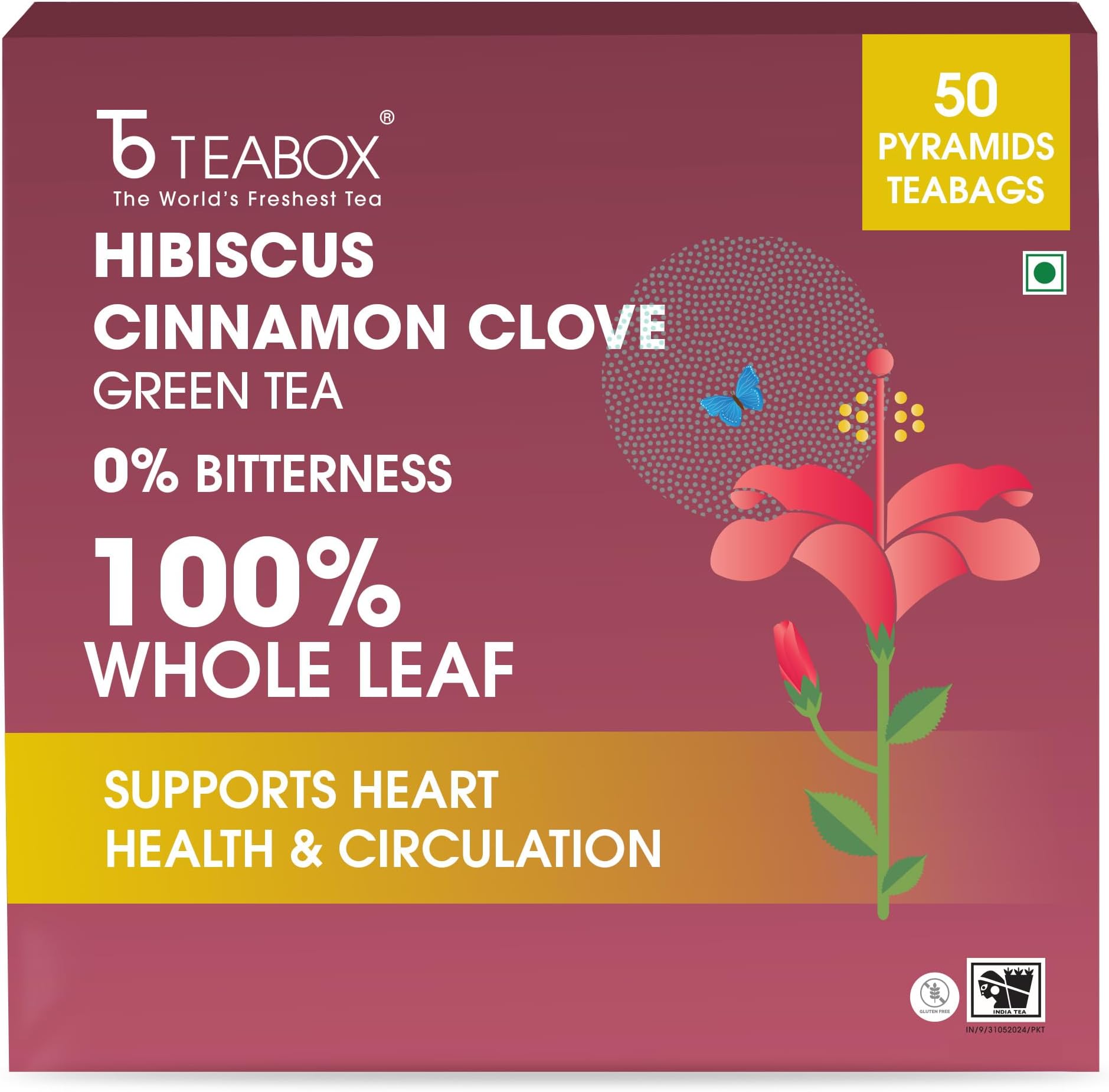 Teabox Premium Darjeeling Green Tea With Dried Hibiscus | 100% Whole Leaf & 0% Bitterness | Green Tea From The Himalayas | 50 Tea Bags (Low Caffeine)