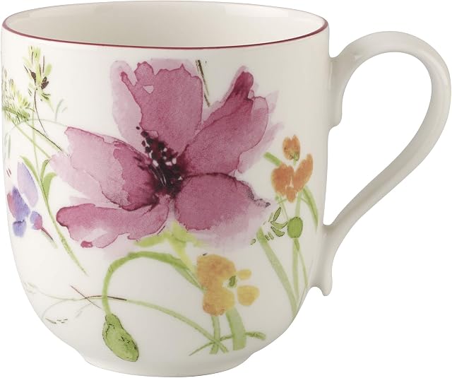 Villeroy & Boch Mariefleur Basic Latte Macchiato, beautiful Premium Porcelain Coffee Mug with Playful Flower Decoration, 480 ml, 0.48 Litre